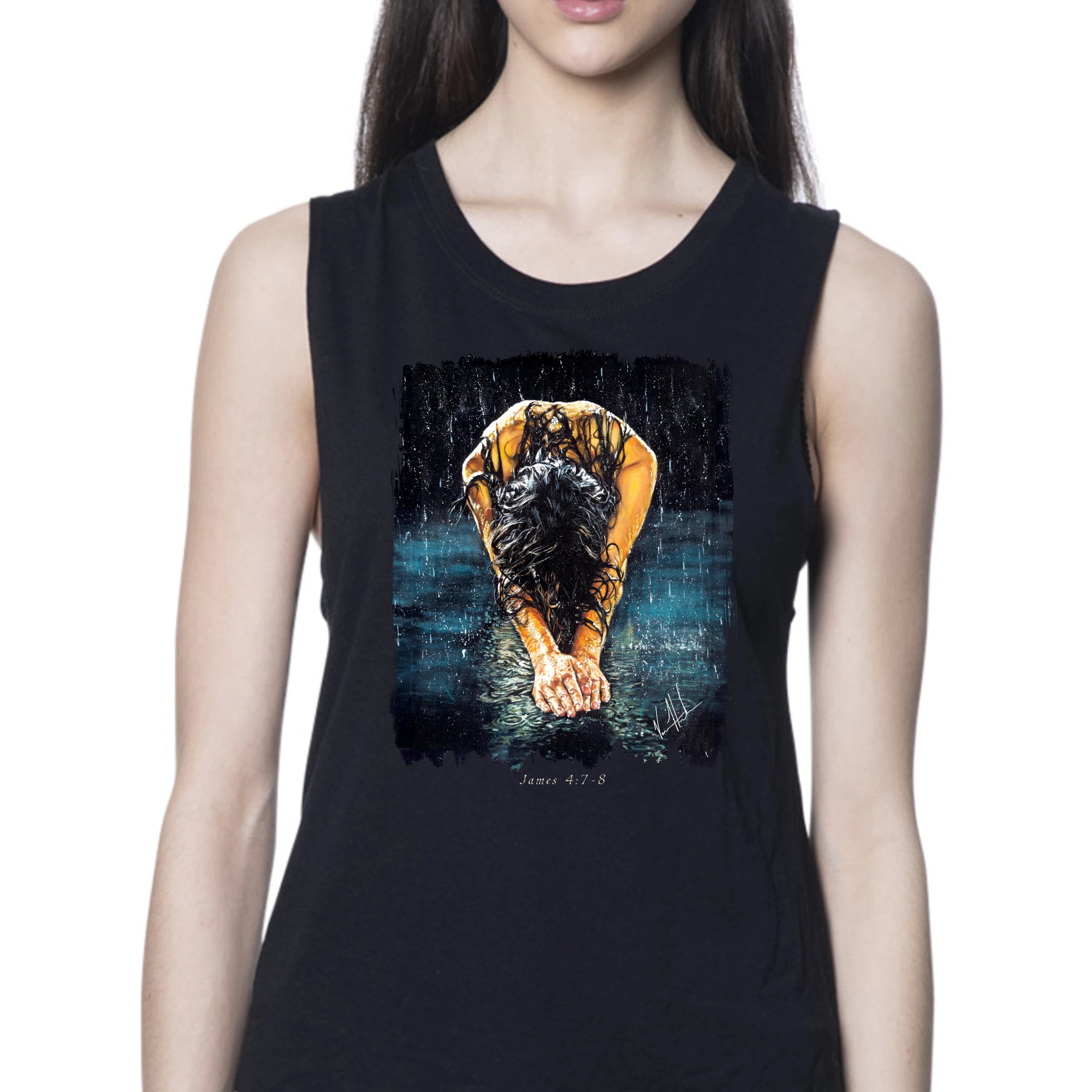 The Art of Surrender - Women's Tank Top (Organic Bamboo) Organic Bamboo Vanessa Horabuena Short Sleeve Eclipse (Black) XS