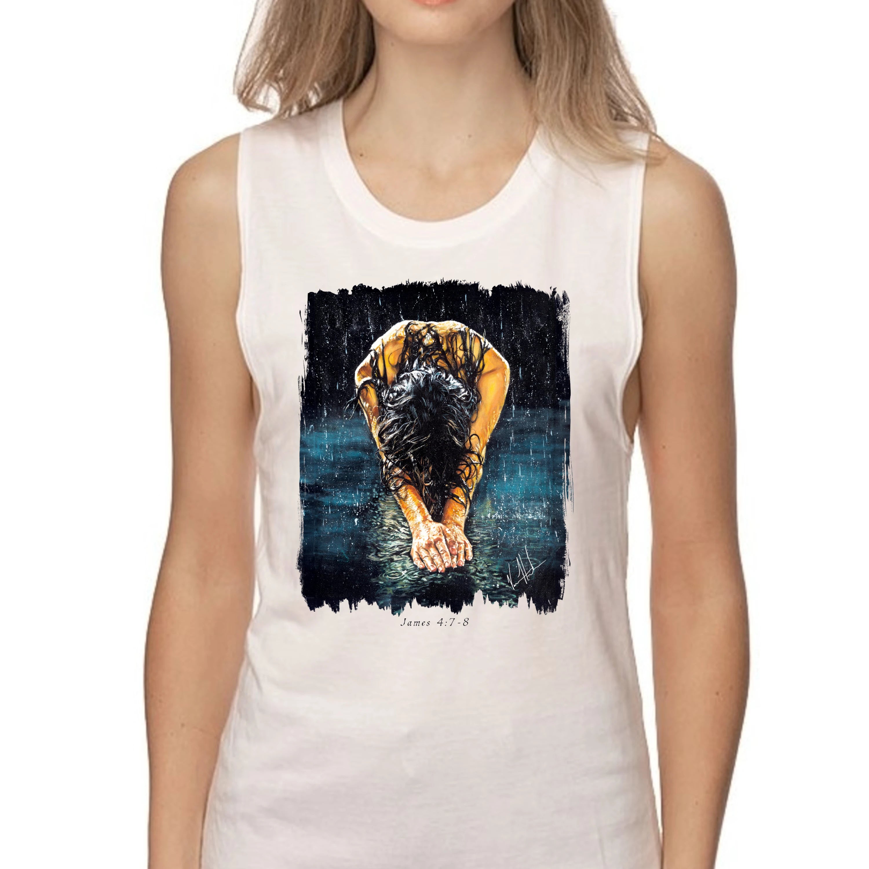 The Art of Surrender - Women's Tank Top (Organic Bamboo) Organic Bamboo Vanessa Horabuena Short Sleeve Frost (White) XS