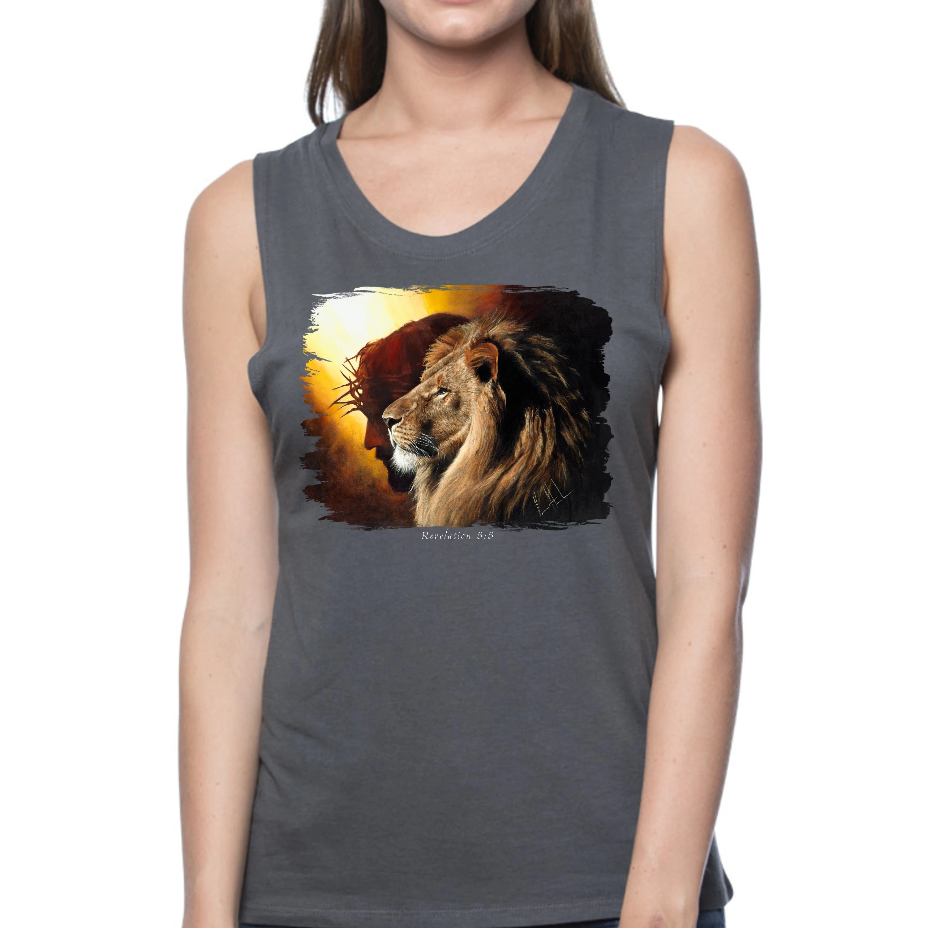 The Lion of Judah - Women's Tank Top (Organic Bamboo) Organic Bamboo Vanessa Horabuena Short Sleeve Pewter (Grey) XS