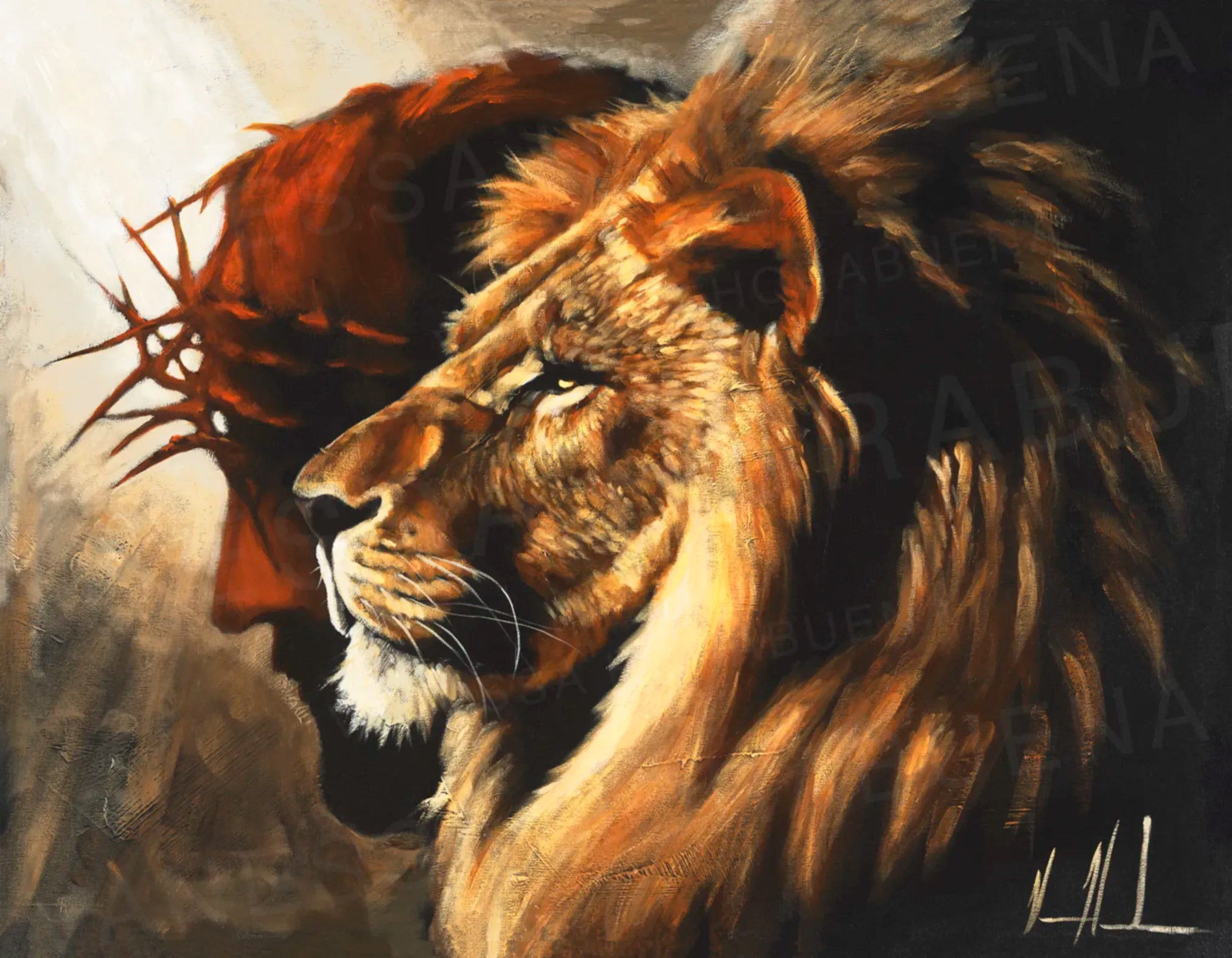 The Lion of Judah (Peace and Strength) (Hand Embellished Canvas Print) Lion Art Print Vanessa Horabuena