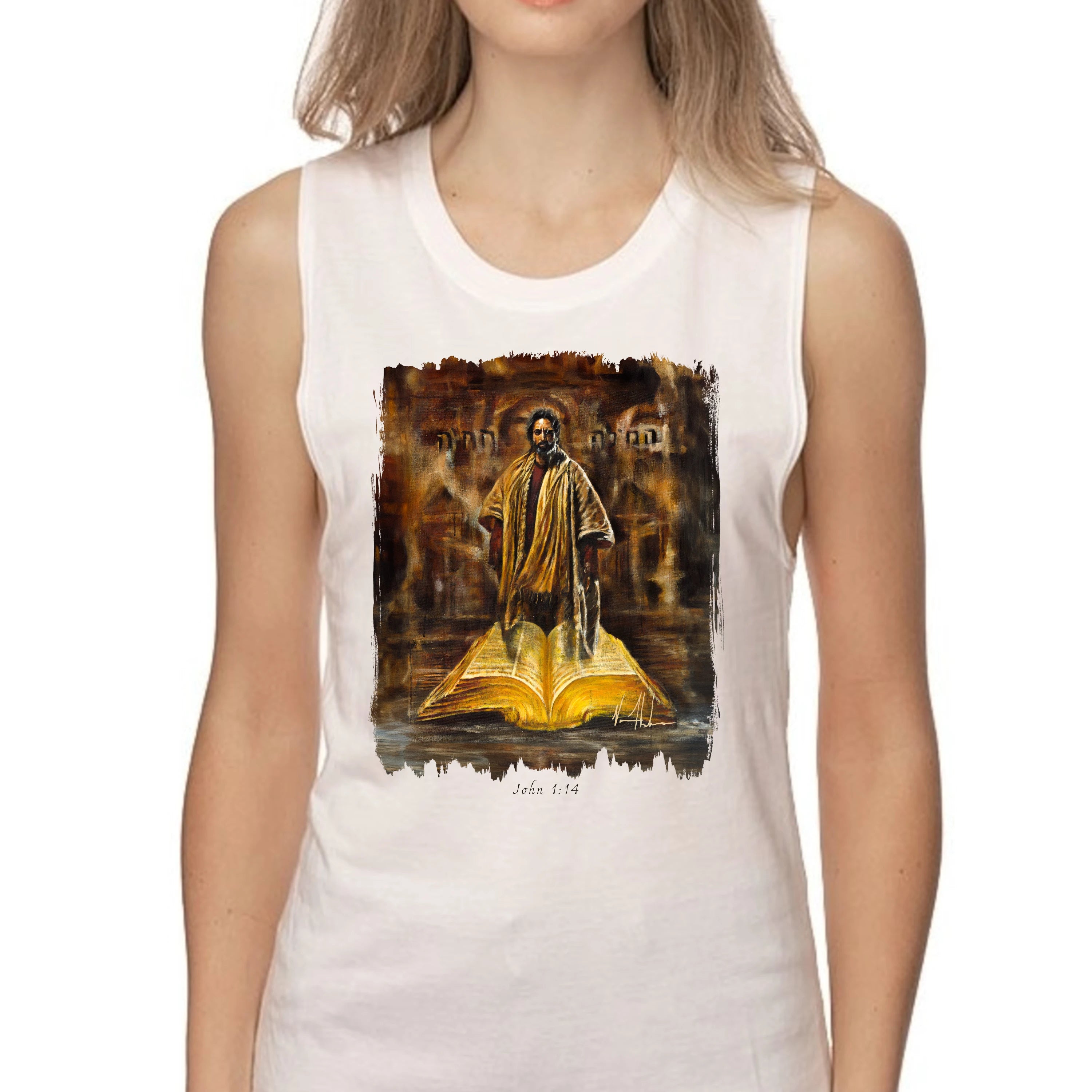 The Living Word - Women's Tank Top (Organic Bamboo) Organic Bamboo Vanessa Horabuena Short Sleeve Frost (White) XS