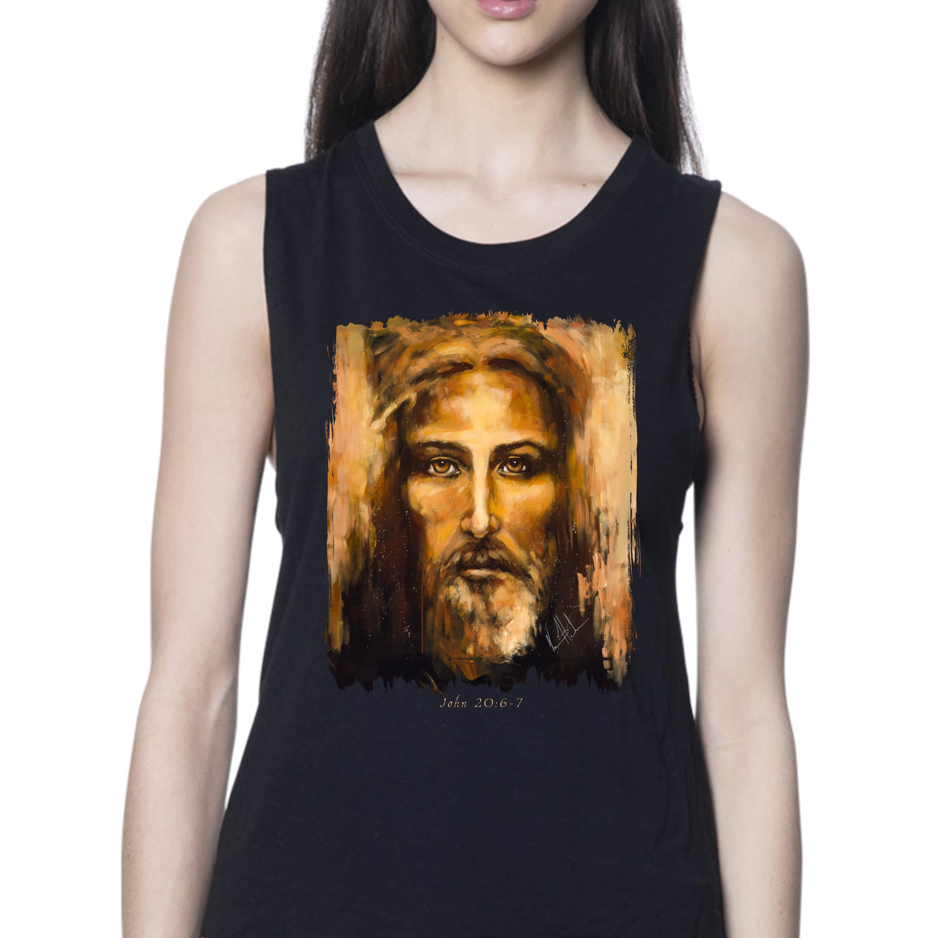 The Shroud of Turin - Resurrection Light - Women's Tank Top (Organic Bamboo) Organic Bamboo Vanessa Horabuena Short Sleeve Eclipse (Black) XS