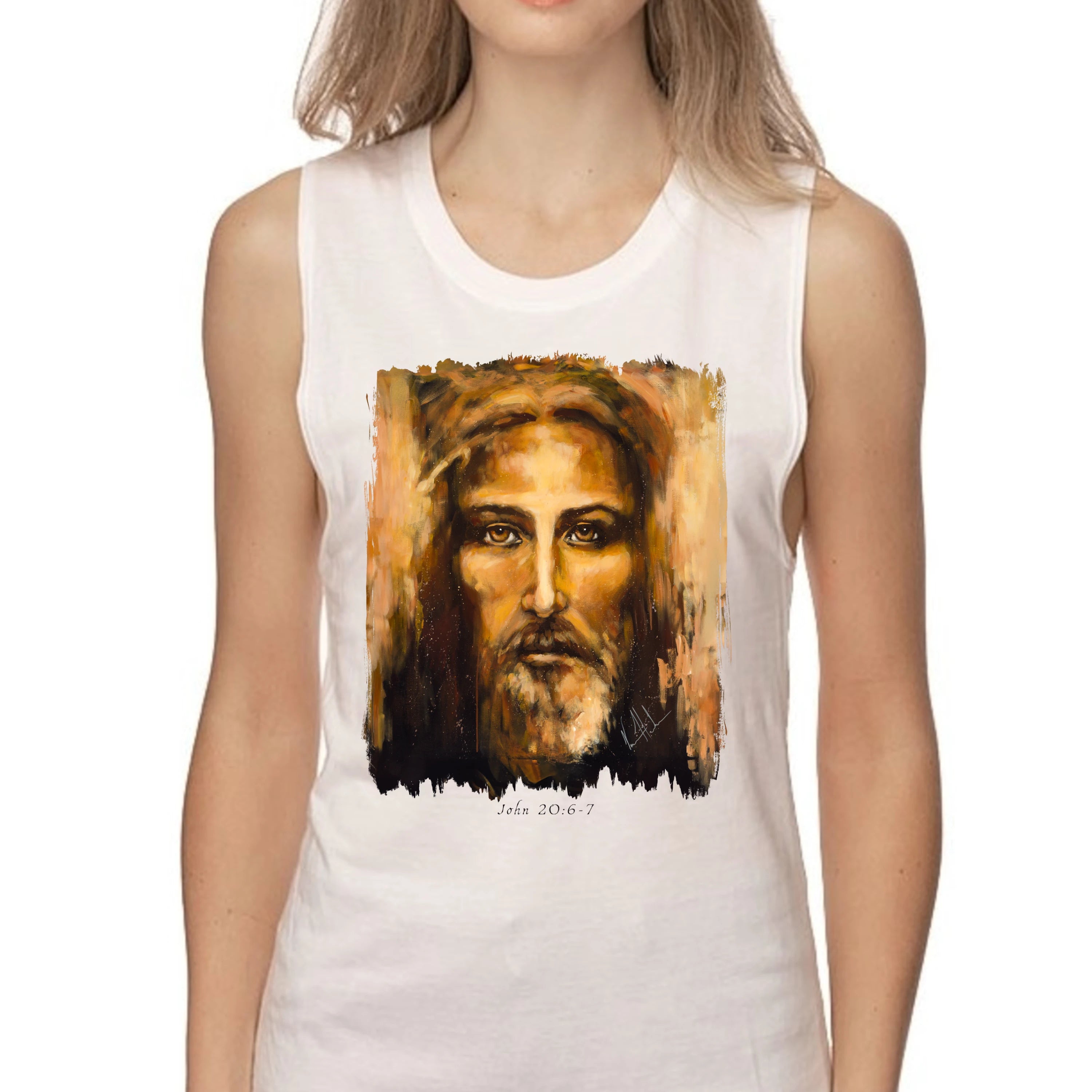 The Shroud of Turin - Resurrection Light - Women's Tank Top (Organic Bamboo) Organic Bamboo Vanessa Horabuena Short Sleeve Frost (White) XS
