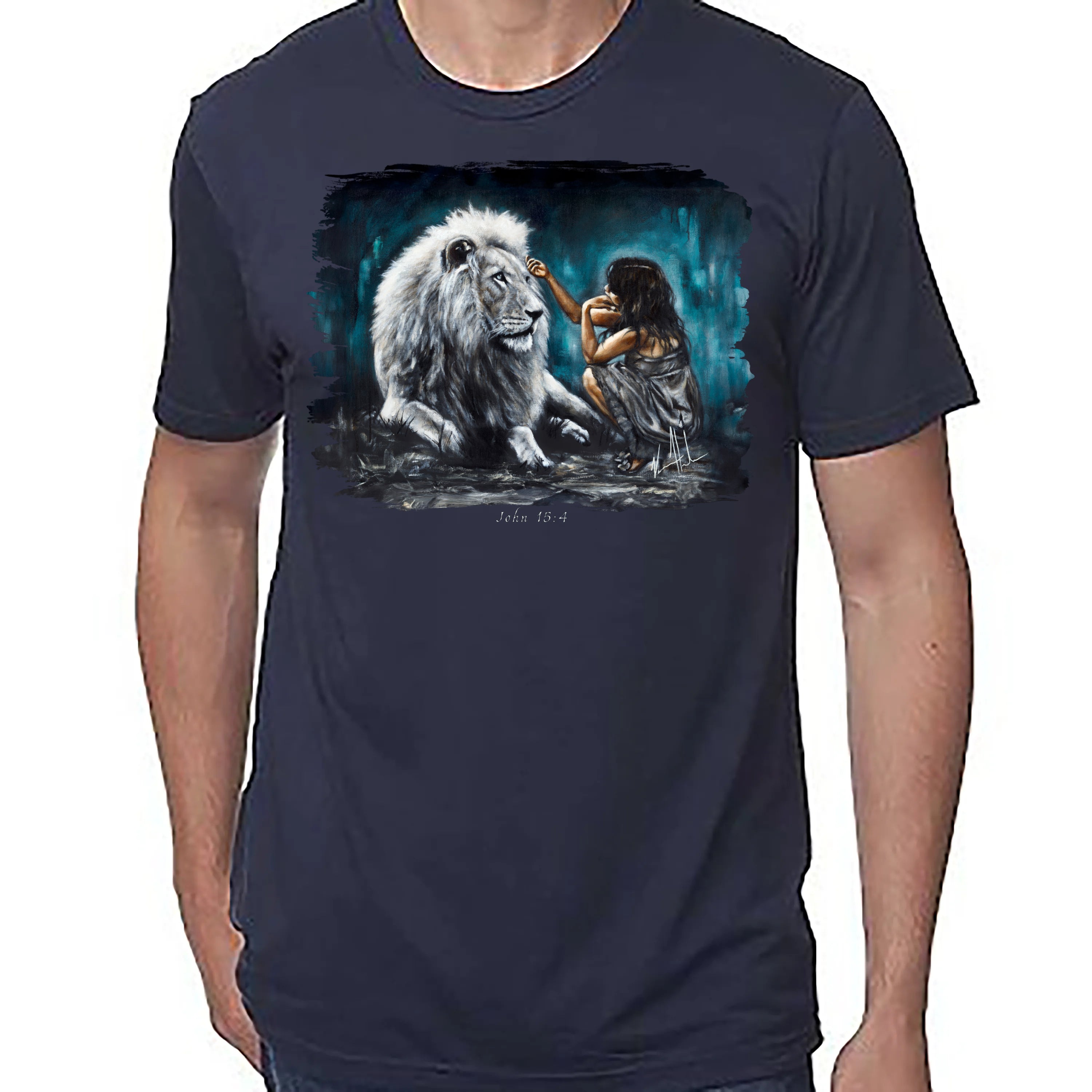 Intimacy With God (Blue Background) - Unisex T (Premium Organic Fabric) Vanessa Horabuena Bamboo Midnight Blue Small