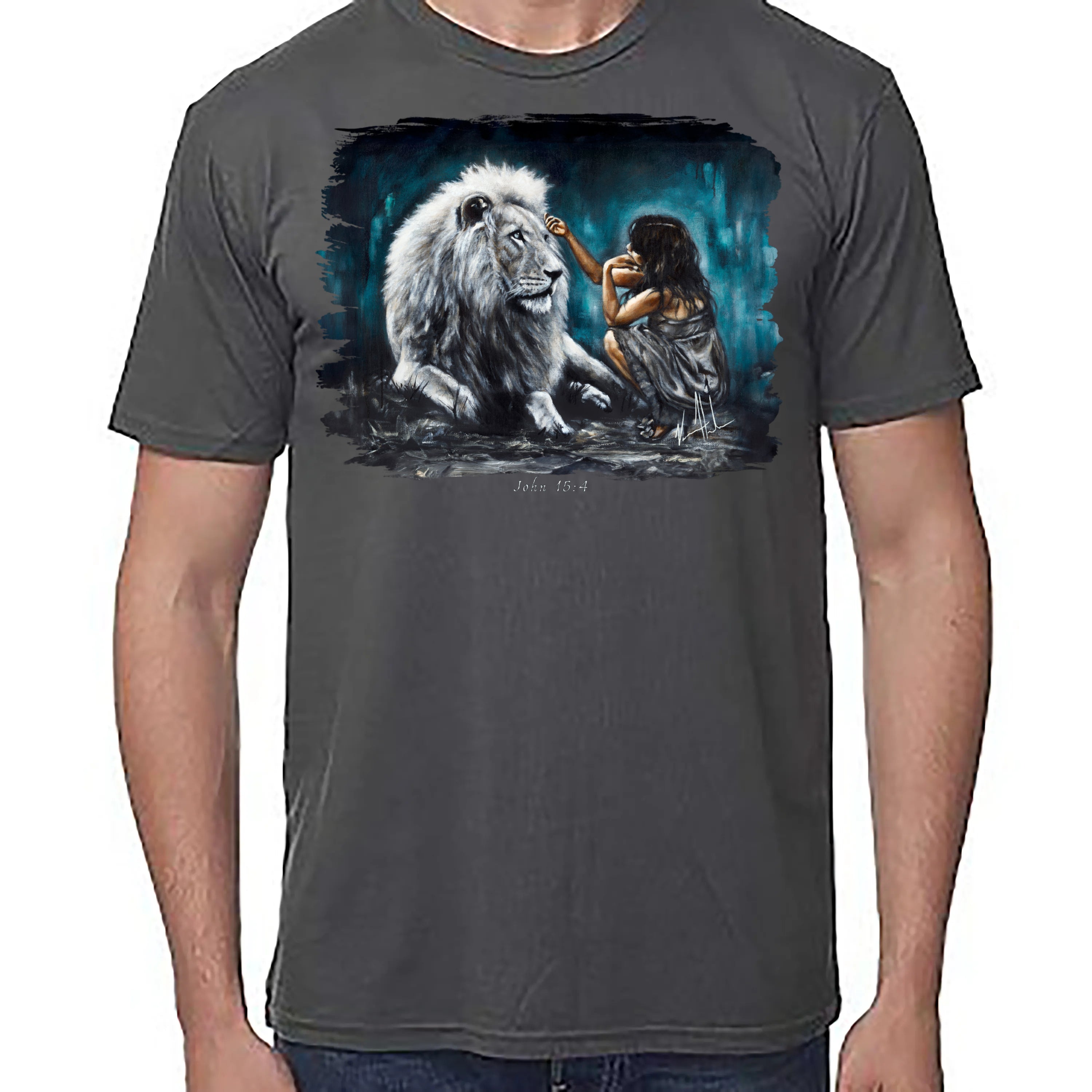 Intimacy With God (Blue Background) - Unisex T (Premium Organic Fabric) Vanessa Horabuena Bamboo Pewter Small