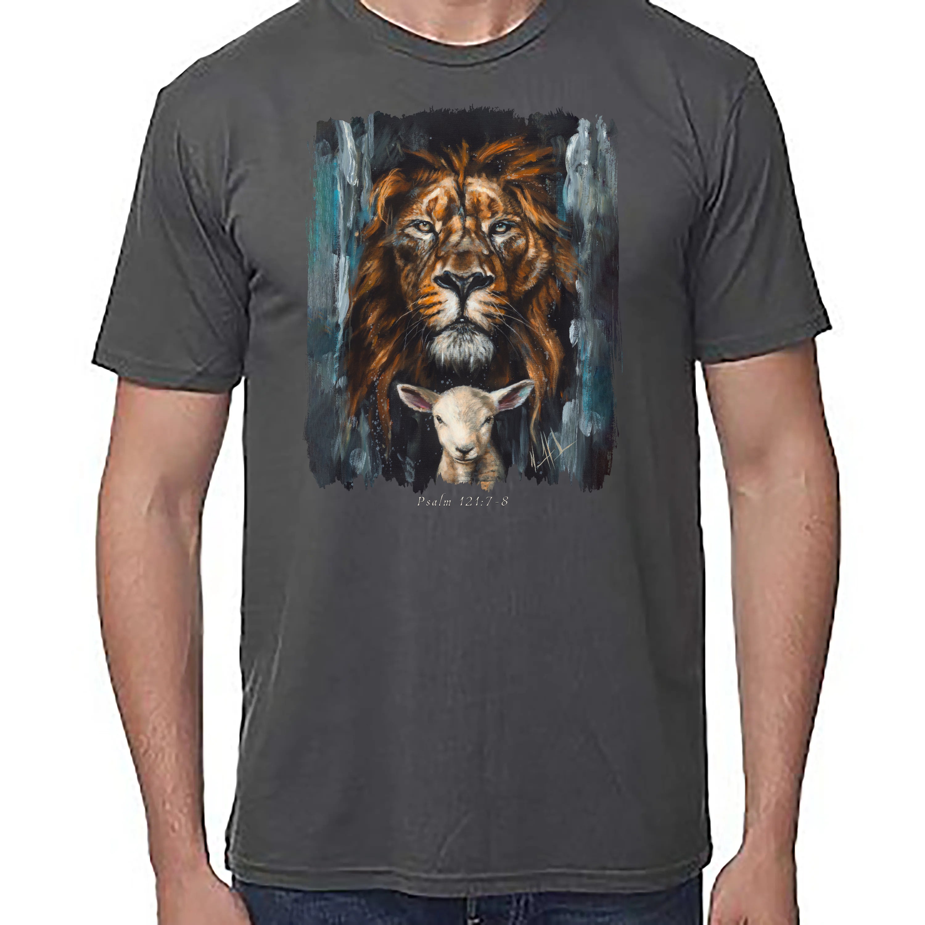 The Lion And Lamb Passover - Unisex T (Premium Organic Fabric) Vanessa Horabuena Bamboo Pewter Small