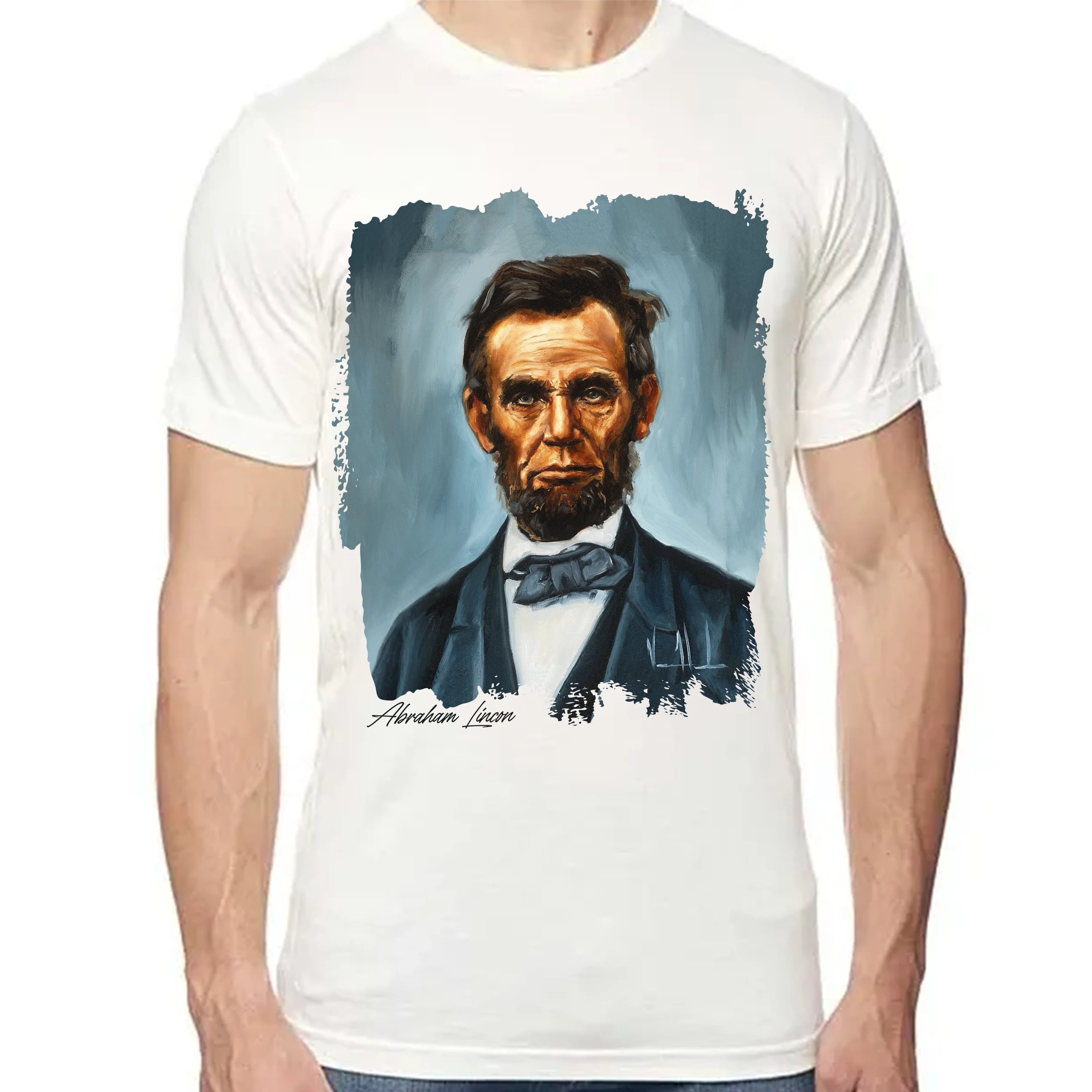 Abraham Lincoln - 4th of July - Unisex T (Premium Organic Fabric) Vanessa Horabuena Bamboo Natural Small