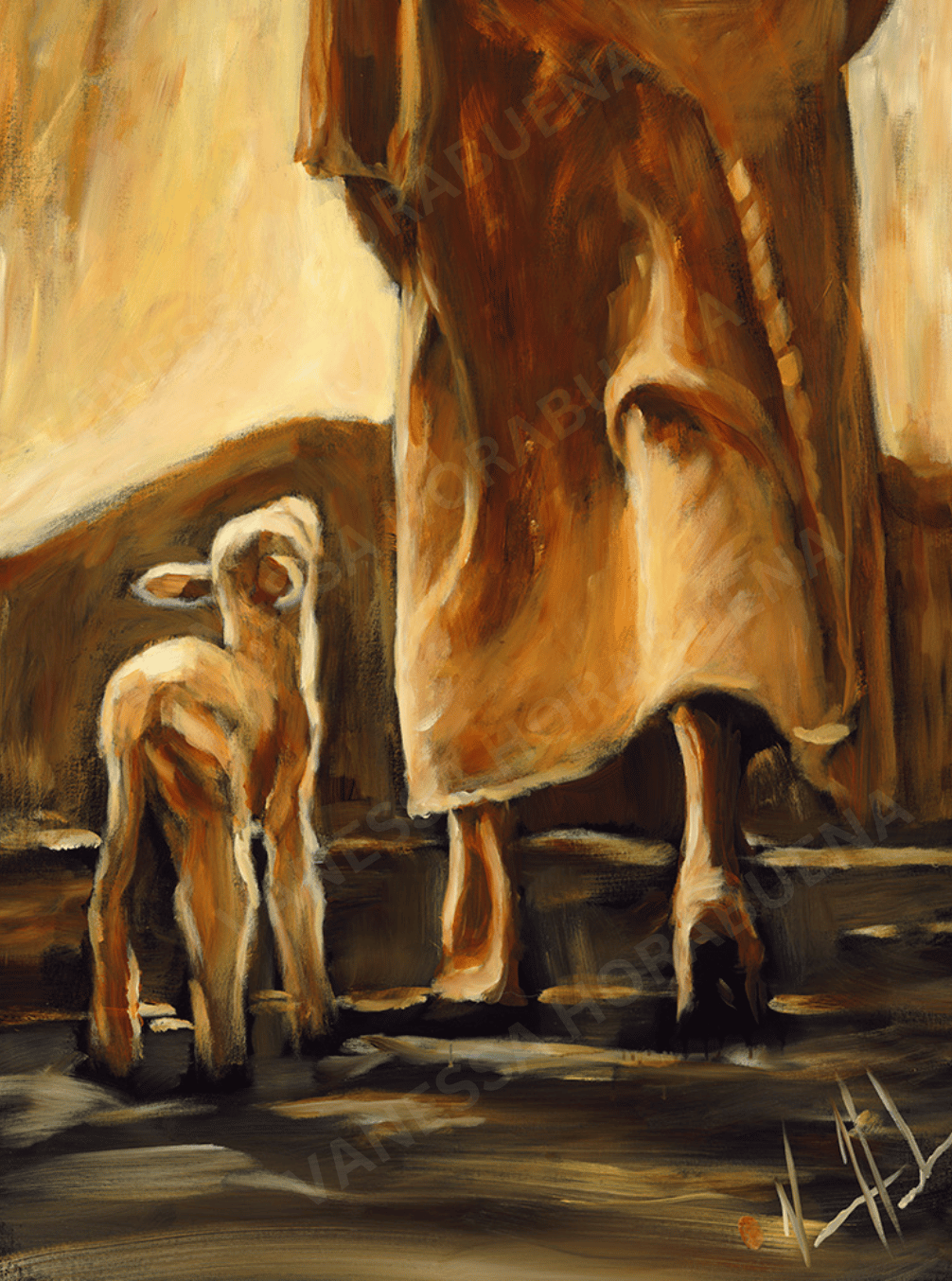 My Sheep Listen to My Voice (Fall Collection) (Hand Embellished Canvas Print) Jesus Art Print Vanessa Horabuena