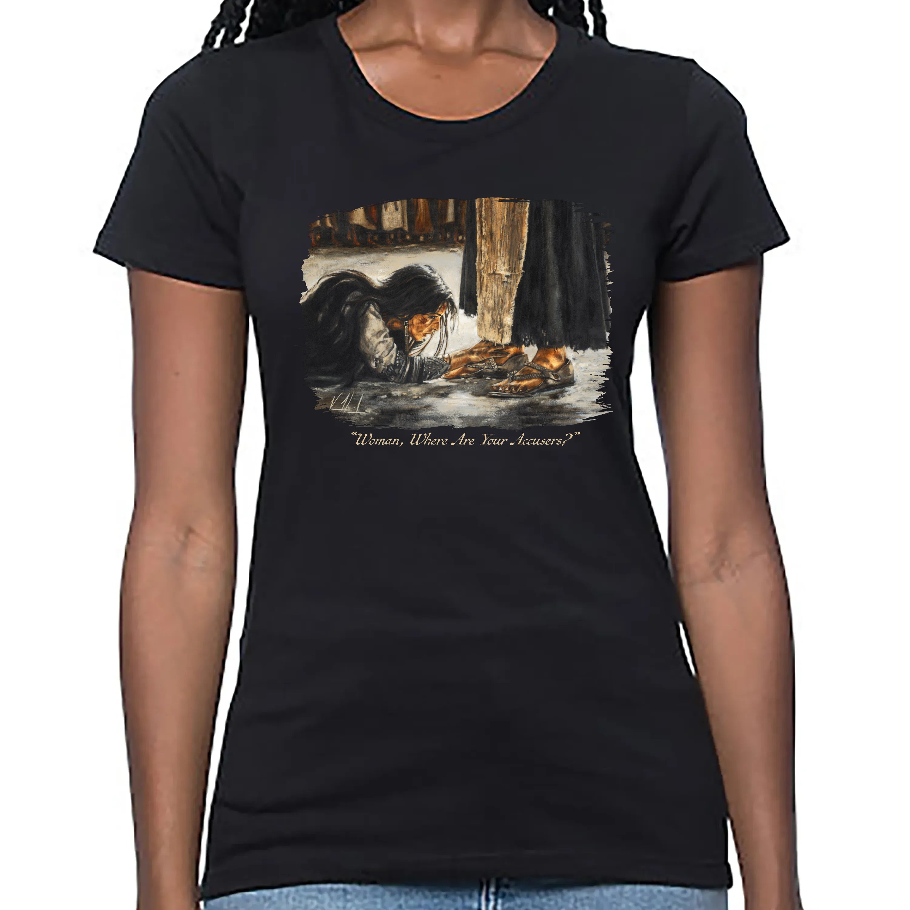 Women's T (Organic Bamboo) - "Woman, Where Are Your Accusers?" Organic Bamboo Vanessa Horabuena Short Sleeve Eclipse (Black) XS