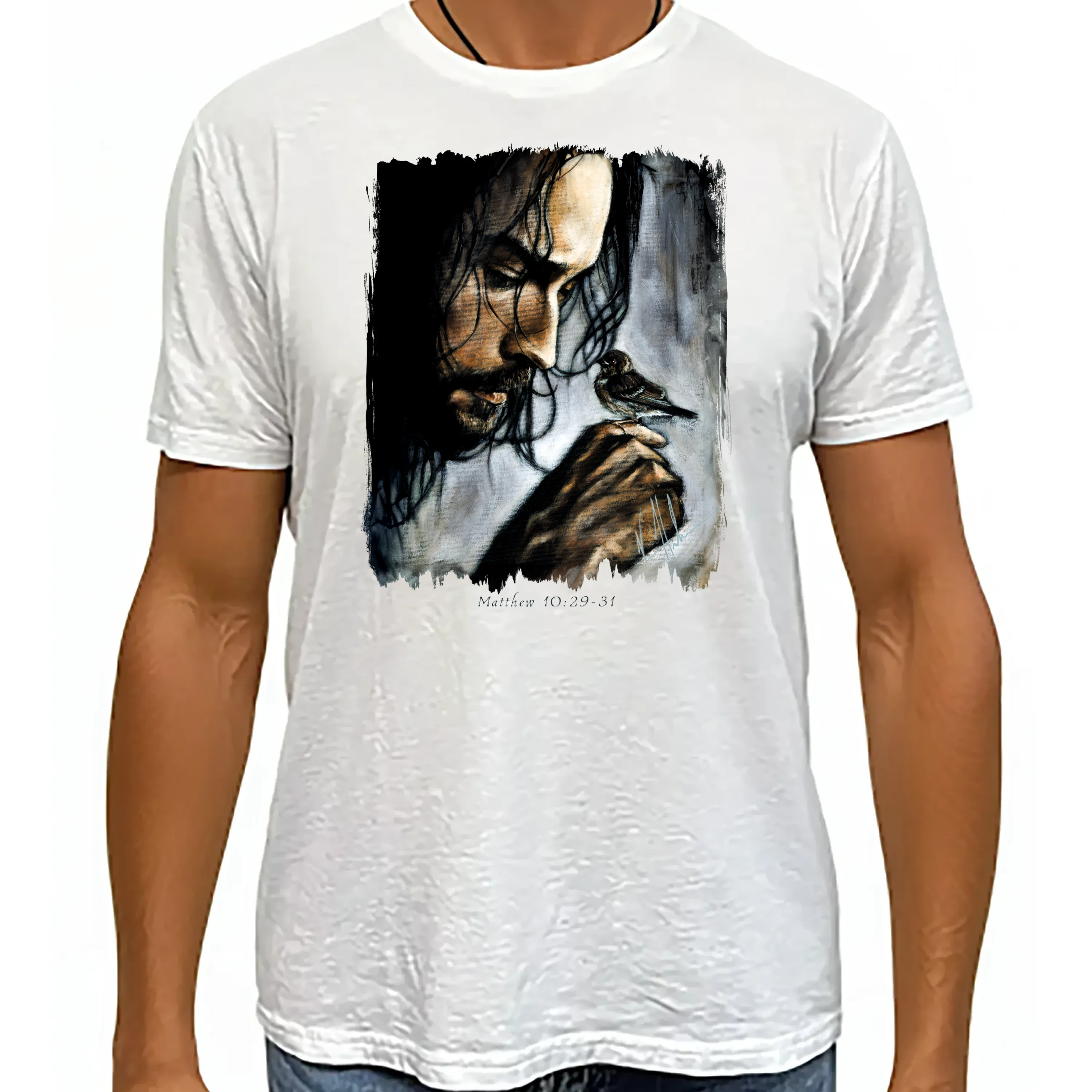 Watcher Of The Sparrow - Unisex T (Premium Organic Fabric) Vanessa Horabuena Bamboo White Small