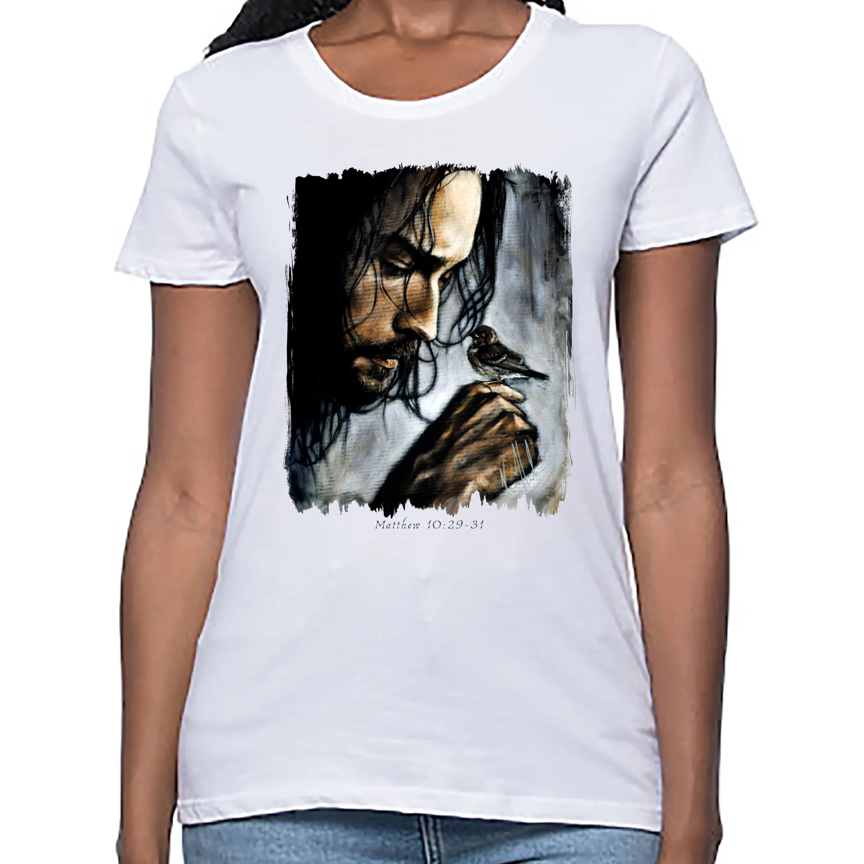 Women's T (Organic Bamboo) - Watcher of the Sparrow Organic Bamboo Vanessa Horabuena Short Sleeve Frost (White) XS