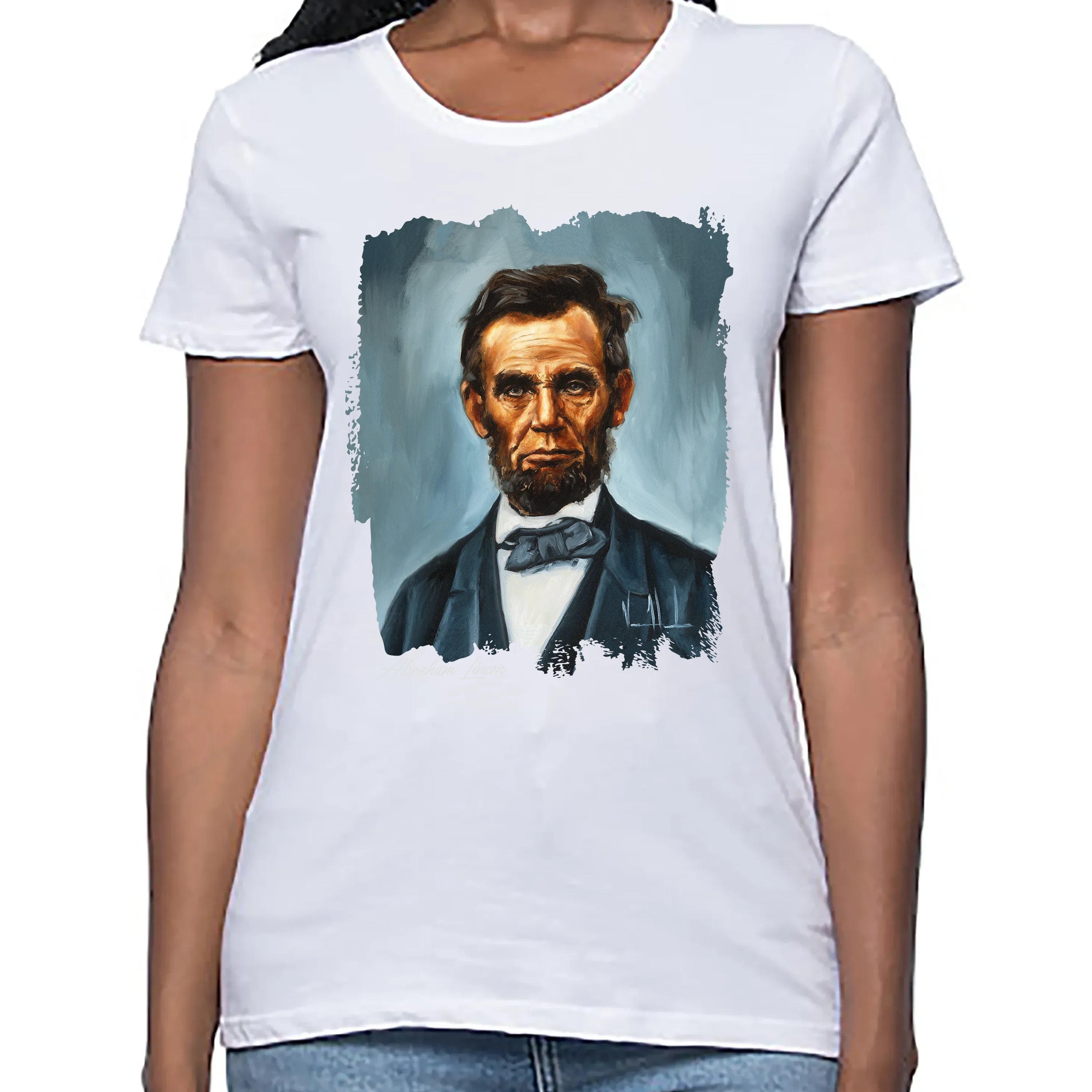 Women's T (Organic Bamboo) - Abraham Lincoln - 4th of July Organic Bamboo Vanessa Horabuena Short Sleeve Frost (White) XS
