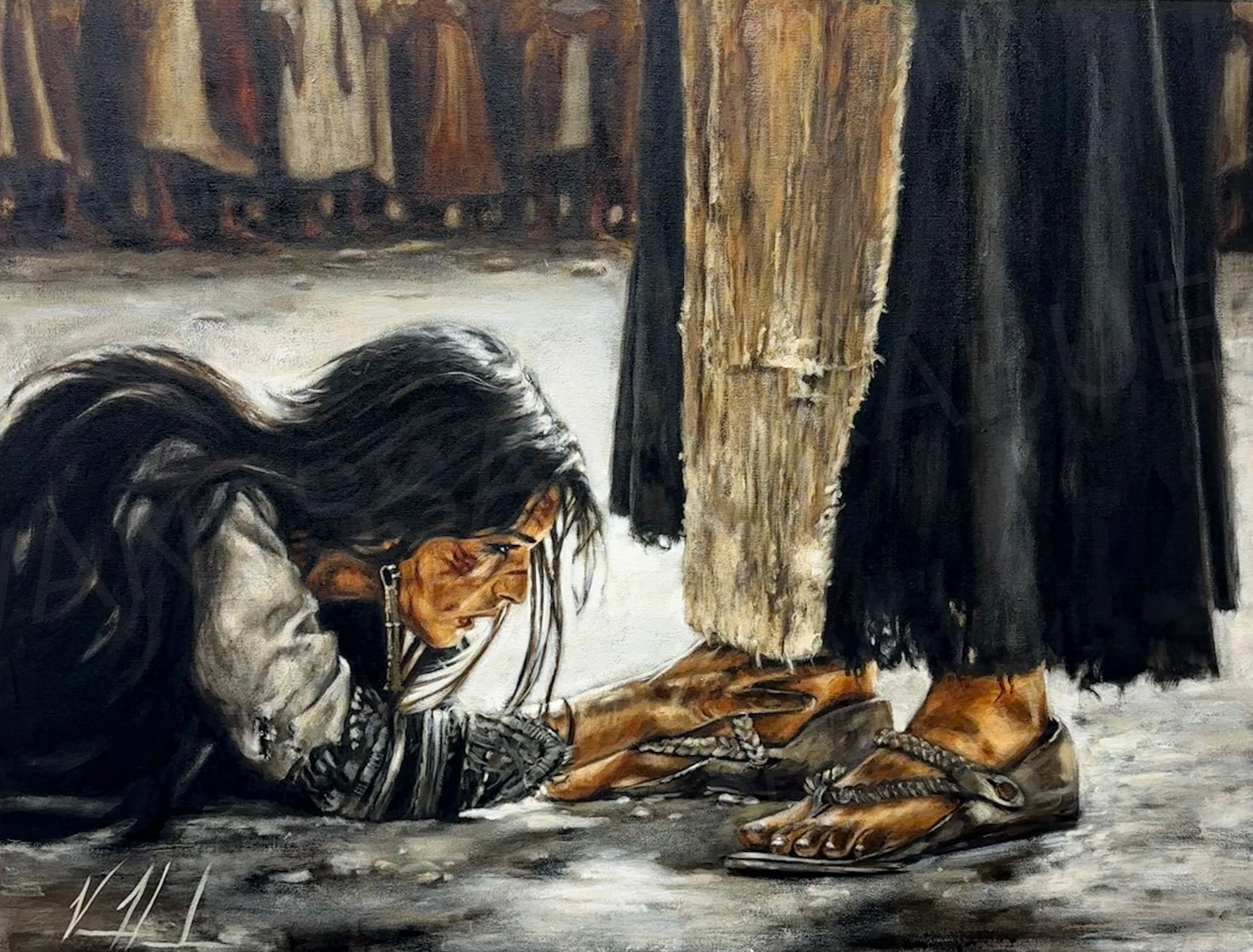 "Woman, Where Are Your Accusers?" (Hand Embellished Canvas Print) Women's Art Print, Jesus Art Print Vanessa Horabuena