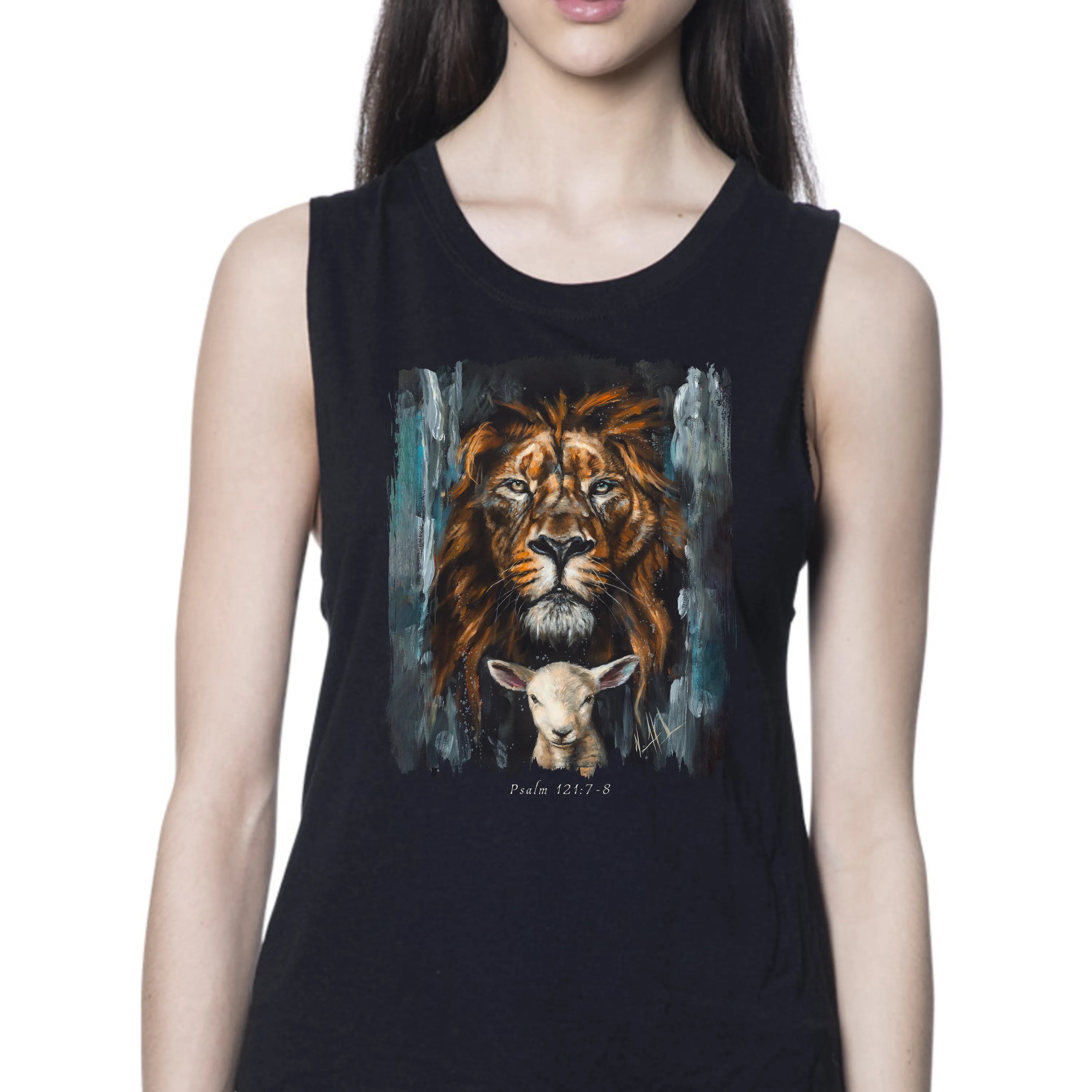 The Lion and Lamb Passover - Women's Tank Top (Organic Bamboo) Organic Bamboo Vanessa Horabuena Short Sleeve Eclipse (Black) XS