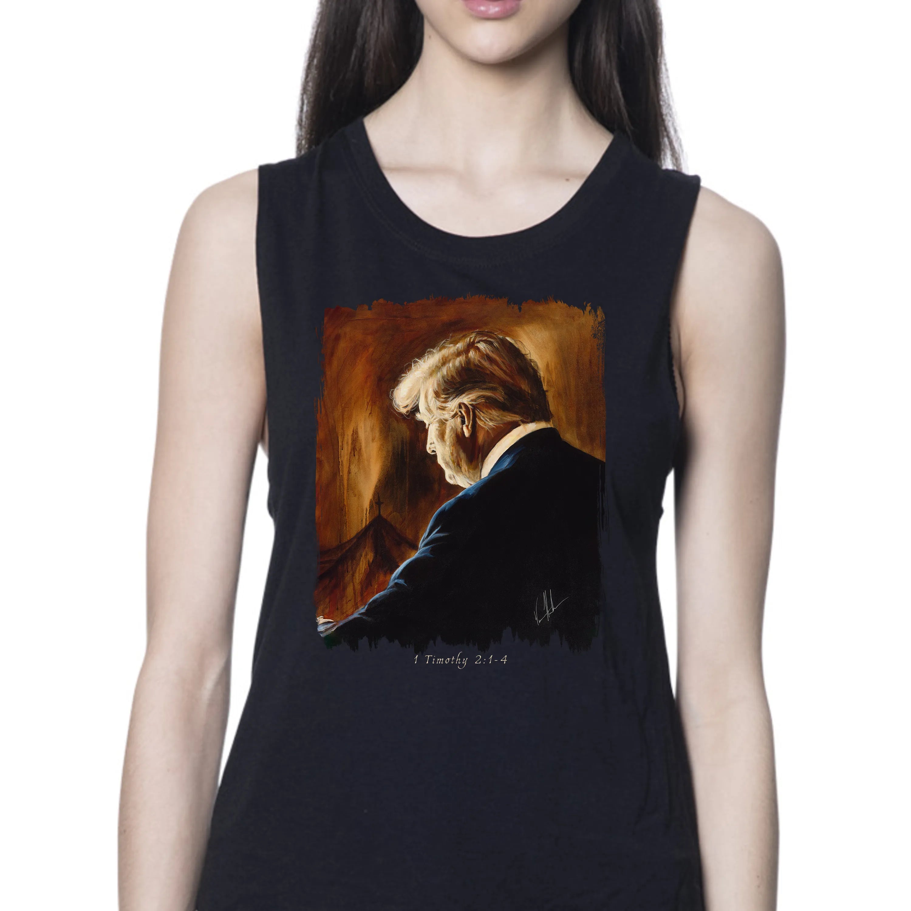 Prayers for Our President - Women's Tank Top (Organic Bamboo) Organic Bamboo Vanessa Horabuena Short Sleeve Eclipse (Black) XS