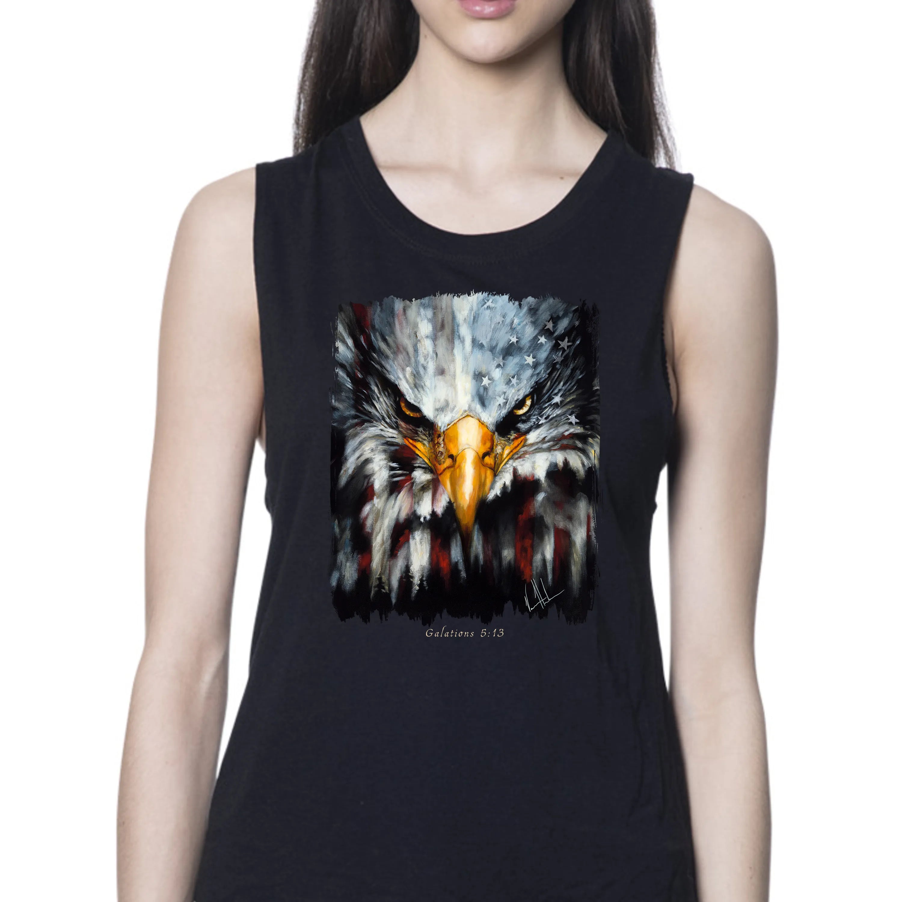 Stripes of Freedom - Women's Tank Top (Organic Bamboo) Organic Bamboo Vanessa Horabuena Short Sleeve Eclipse (Black) XS