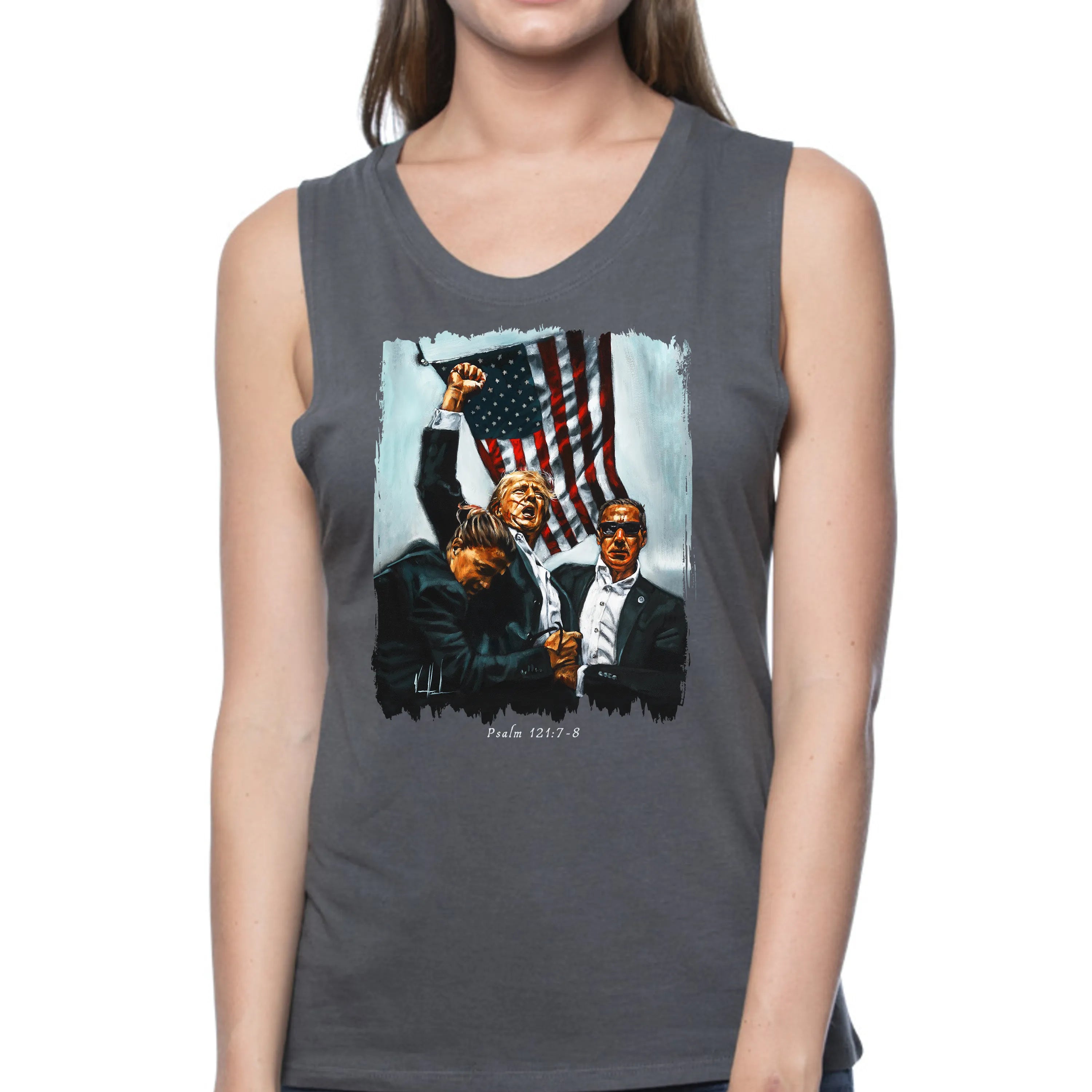 Never Surrender (White)- Women's Tank Top (Organic Bamboo) Organic Bamboo Vanessa Horabuena Short Sleeve Pewter (Grey) XS