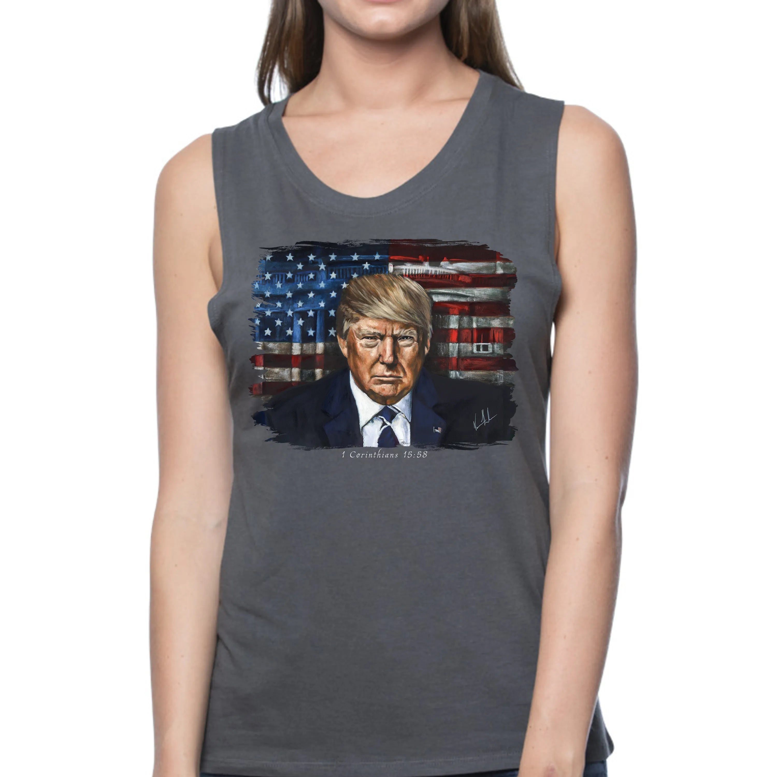 Commander in Chief - Women's Tank Top (Organic Bamboo) Organic Bamboo Vanessa Horabuena Short Sleeve Pewter (Grey) XS