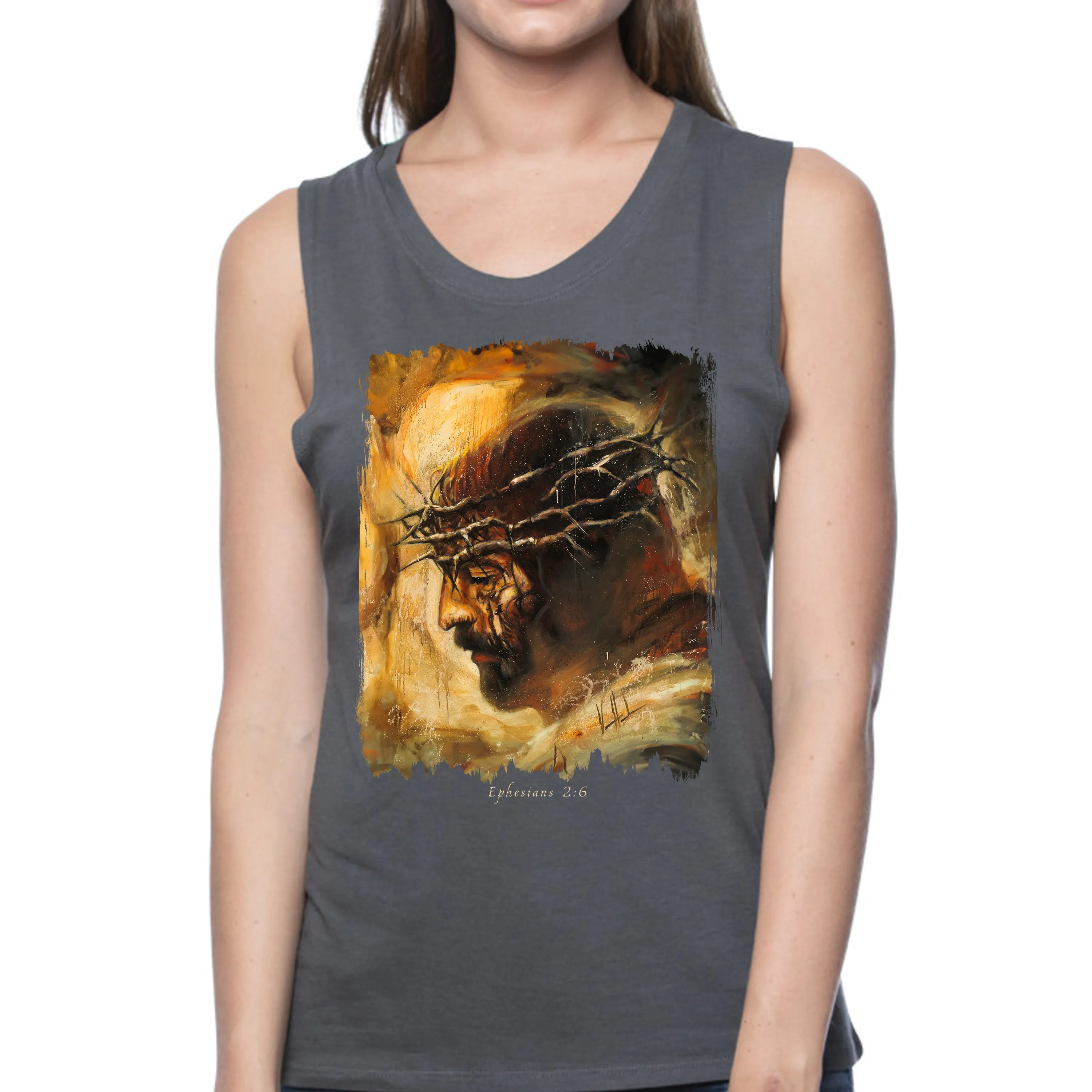 King of Glory - Women's Tank Top (Organic Bamboo) Organic Bamboo Vanessa Horabuena Short Sleeve Pewter (Grey) XS