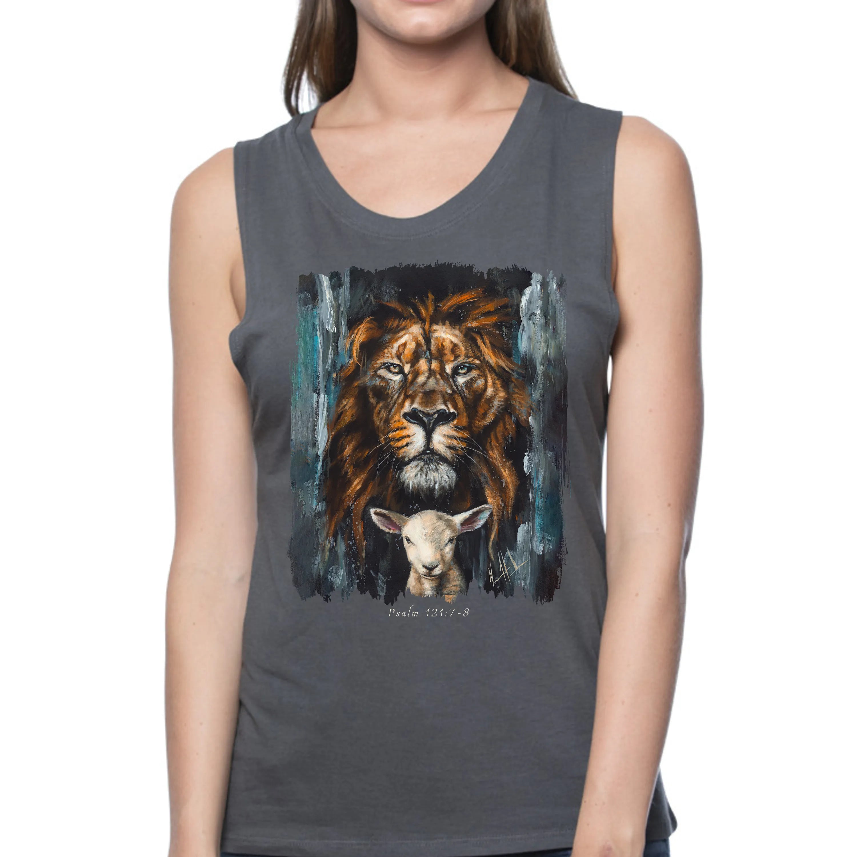 The Lion and Lamb Passover - Women's Tank Top (Organic Bamboo) Organic Bamboo Vanessa Horabuena Short Sleeve Pewter (Grey) XS