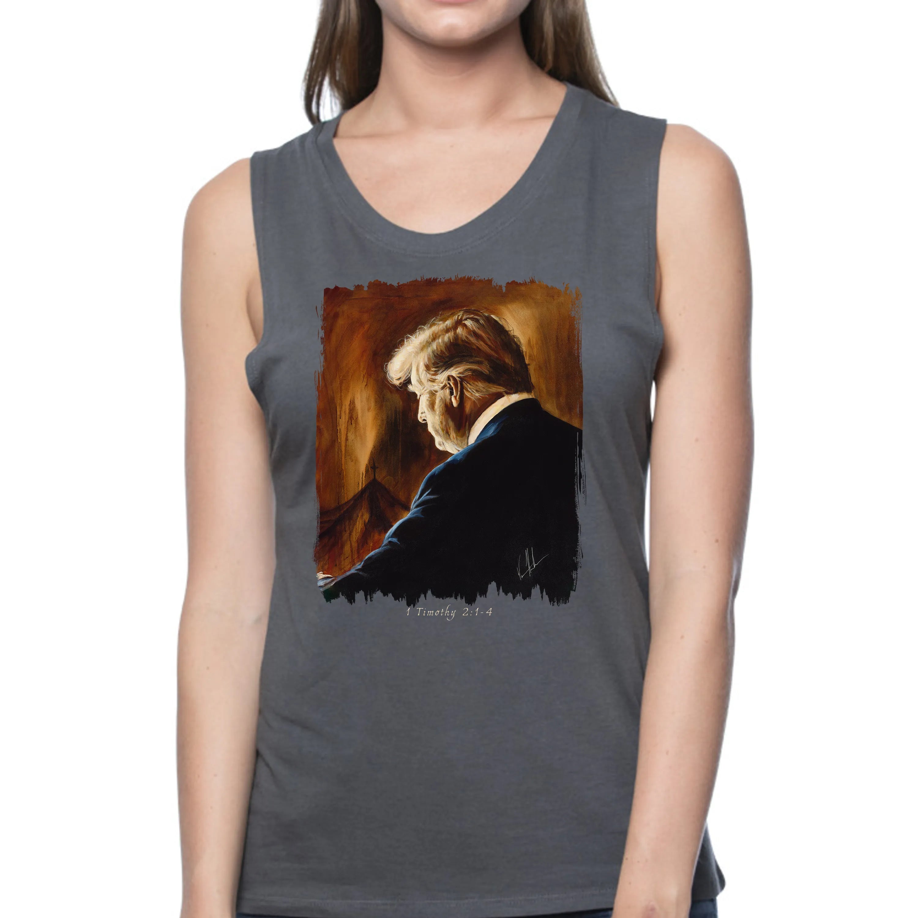 Prayers for Our President - Women's Tank Top (Organic Bamboo) Organic Bamboo Vanessa Horabuena Short Sleeve Pewter (Grey) XS