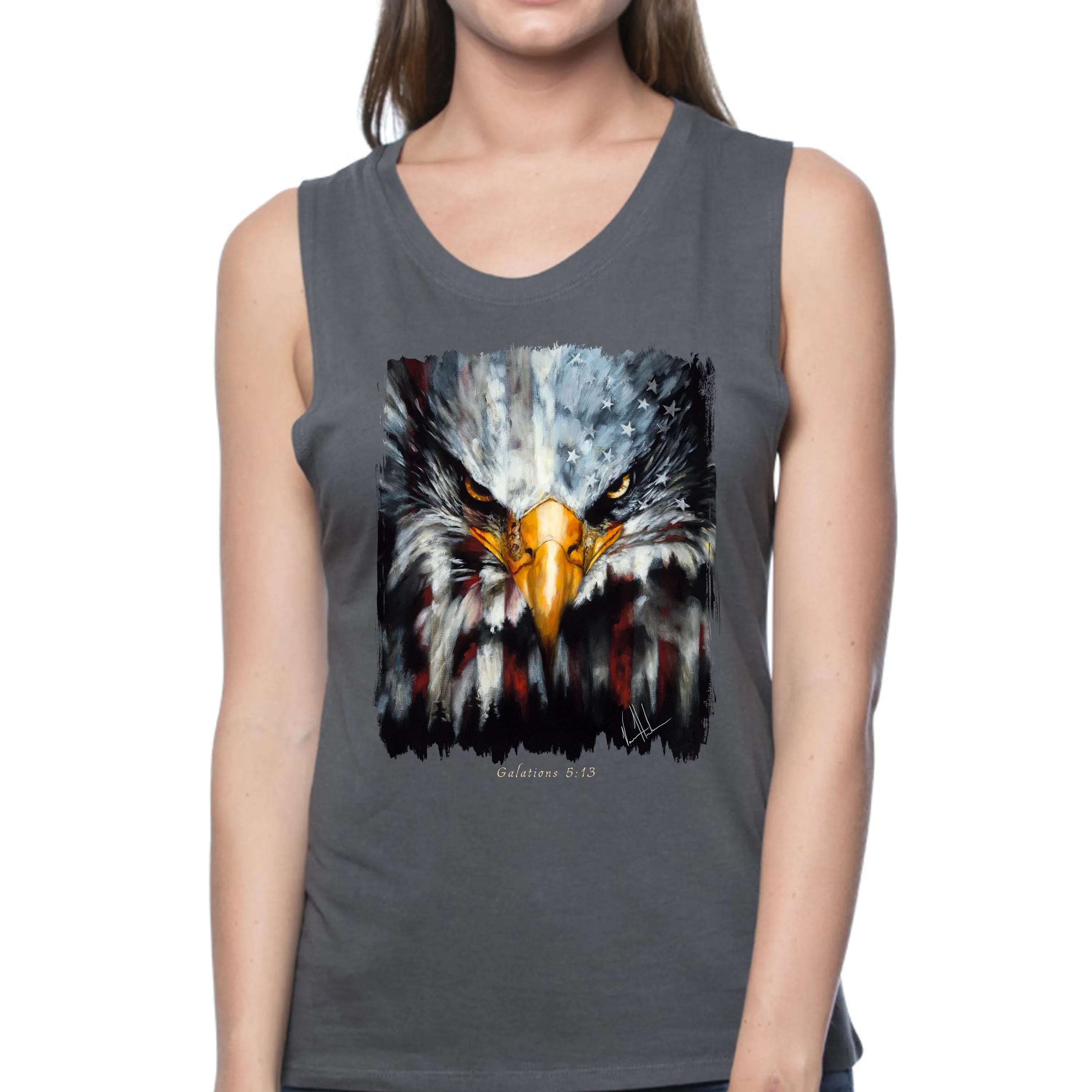 Stripes of Freedom - Women's Tank Top (Organic Bamboo) Organic Bamboo Vanessa Horabuena Short Sleeve Pewter (Grey) XS