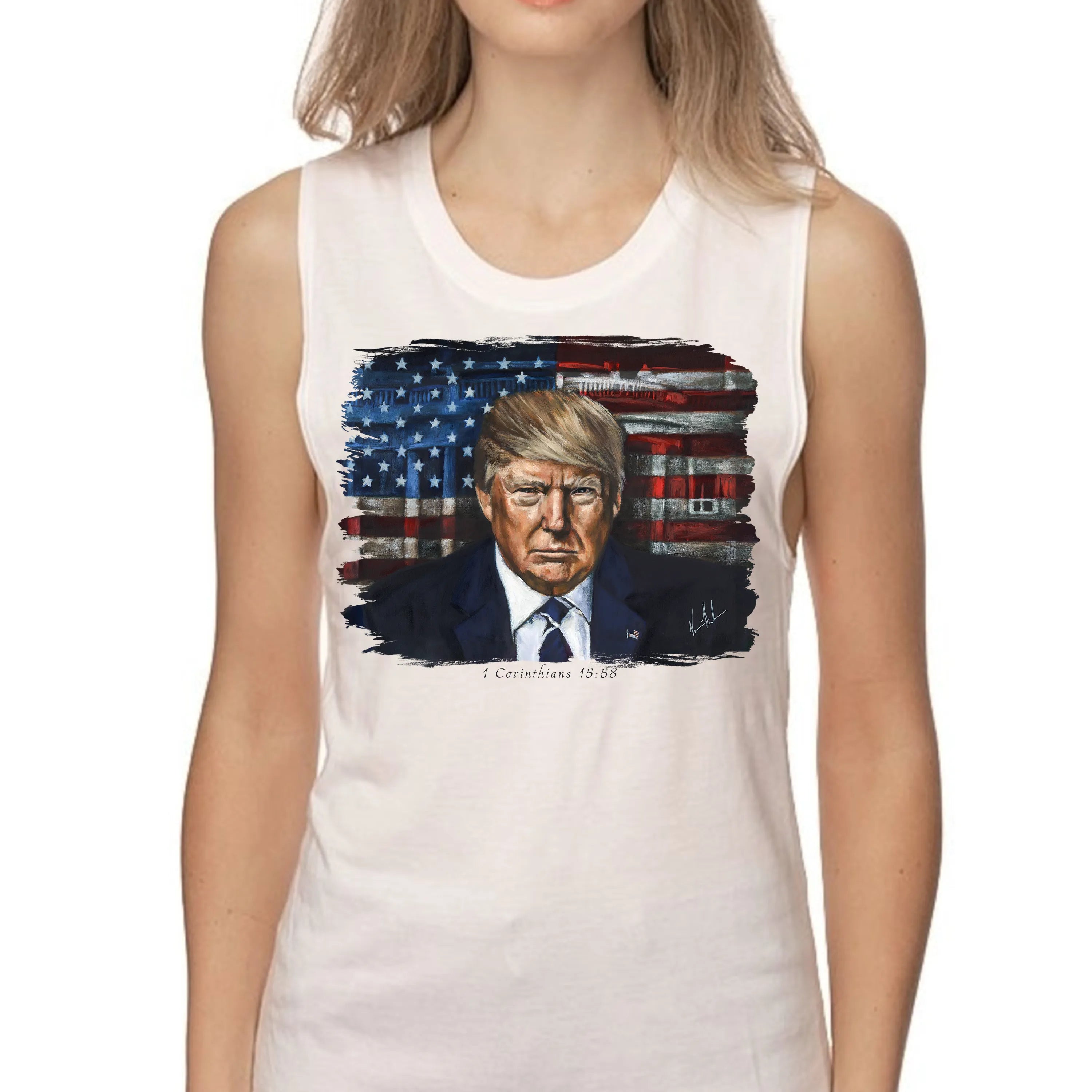 Commander in Chief - Women's Tank Top (Organic Bamboo) Organic Bamboo Vanessa Horabuena Short Sleeve Frost (White) XS