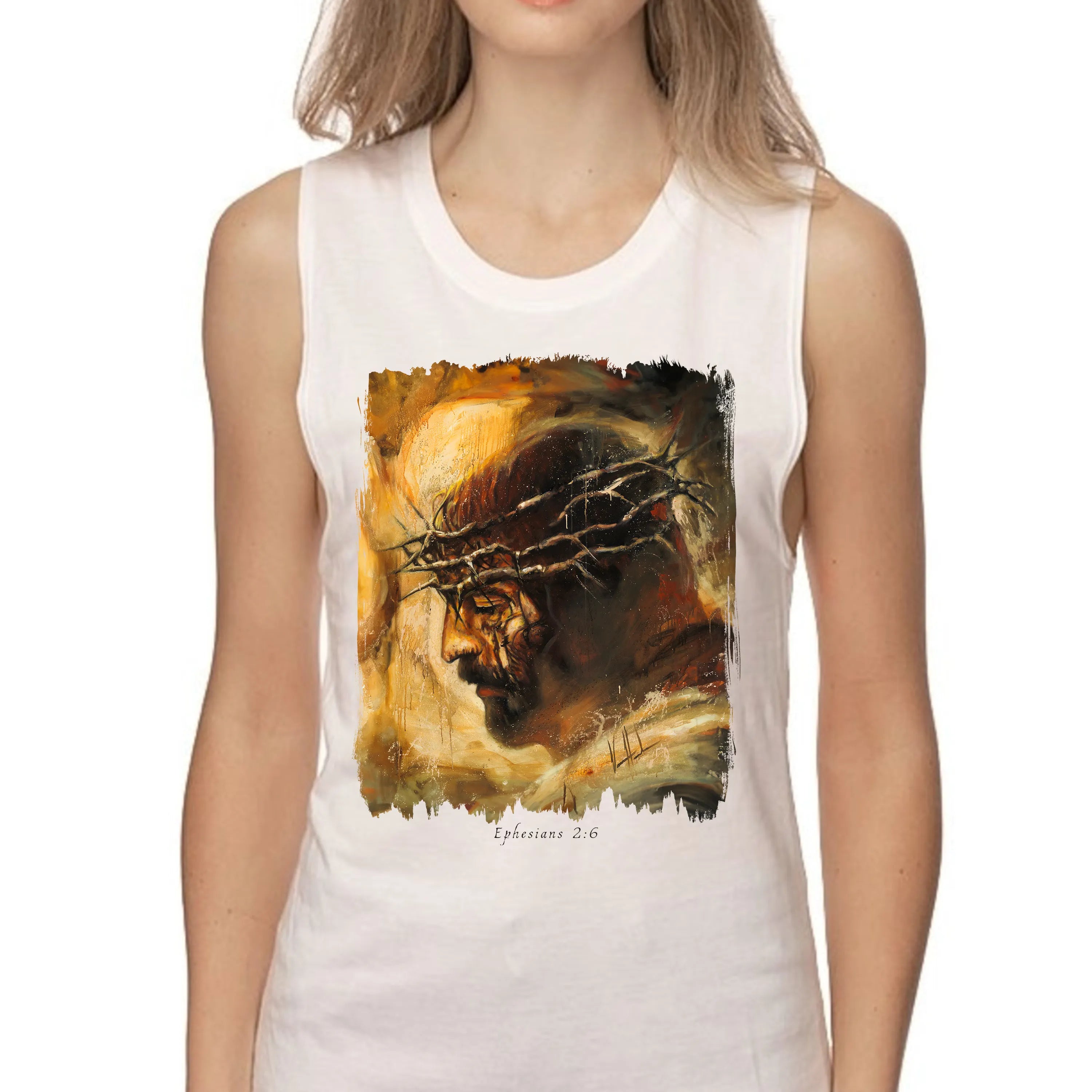 King of Glory - Women's Tank Top (Organic Bamboo) Organic Bamboo Vanessa Horabuena Short Sleeve Frost (White) XS