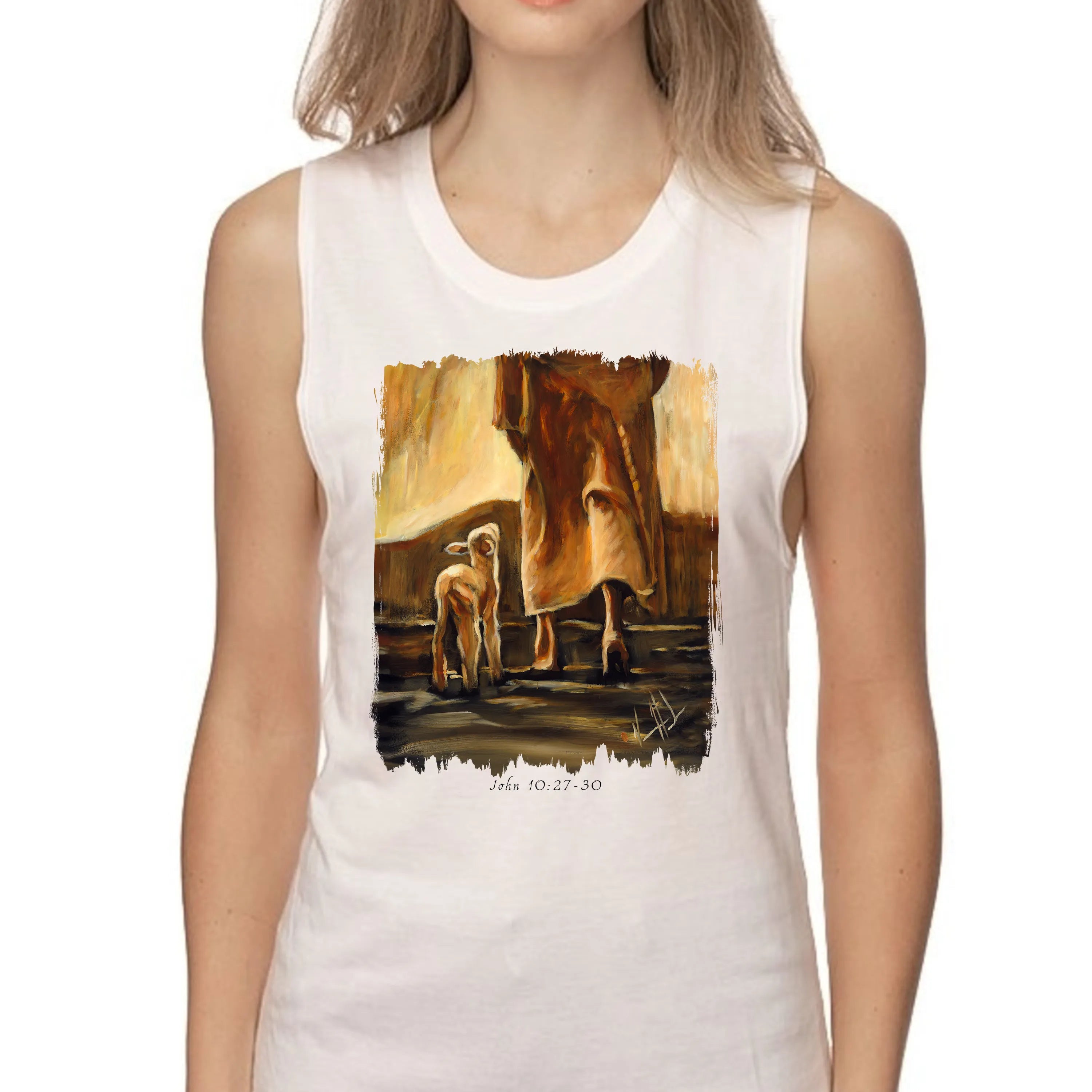 My Sheep Listen to My Voice (Fall Collection) - Women's Tank Top (Organic Bamboo) Organic Bamboo Vanessa Horabuena Short Sleeve Frost (White) XS