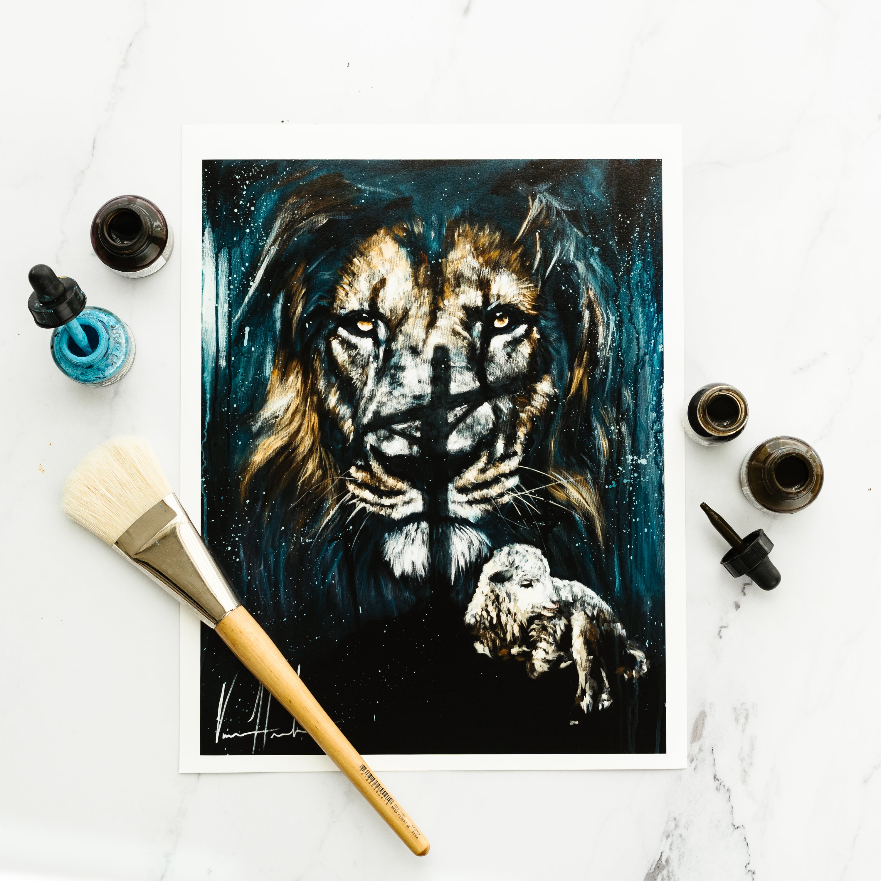 The Eyes of the Shepherd (Hand Embellished Canvas Print) Lion Art Print Vanessa Horabuena