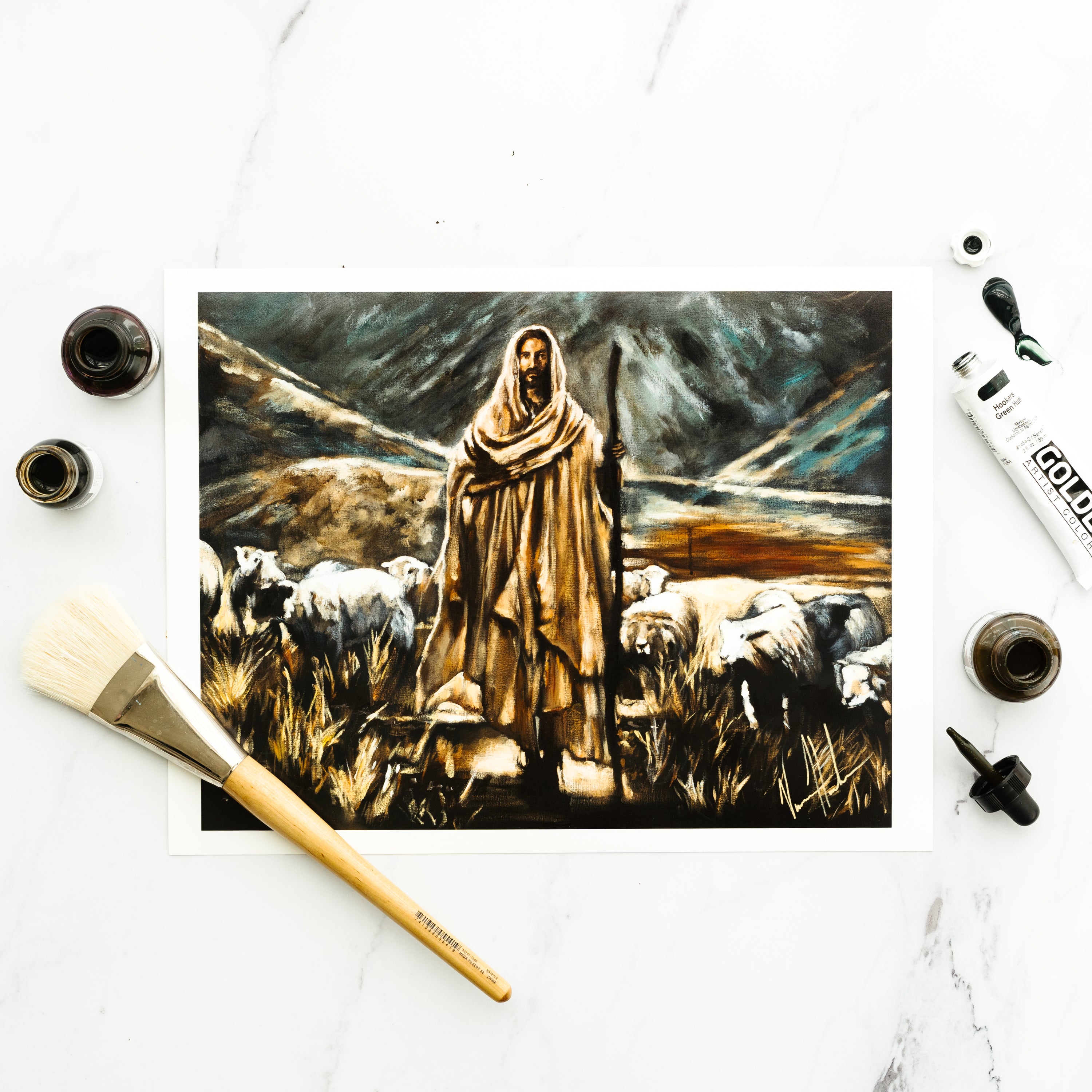 The Lord is My Shepherd (Hand Embellished Canvas Print) Jesus Art Print Vanessa Horabuena