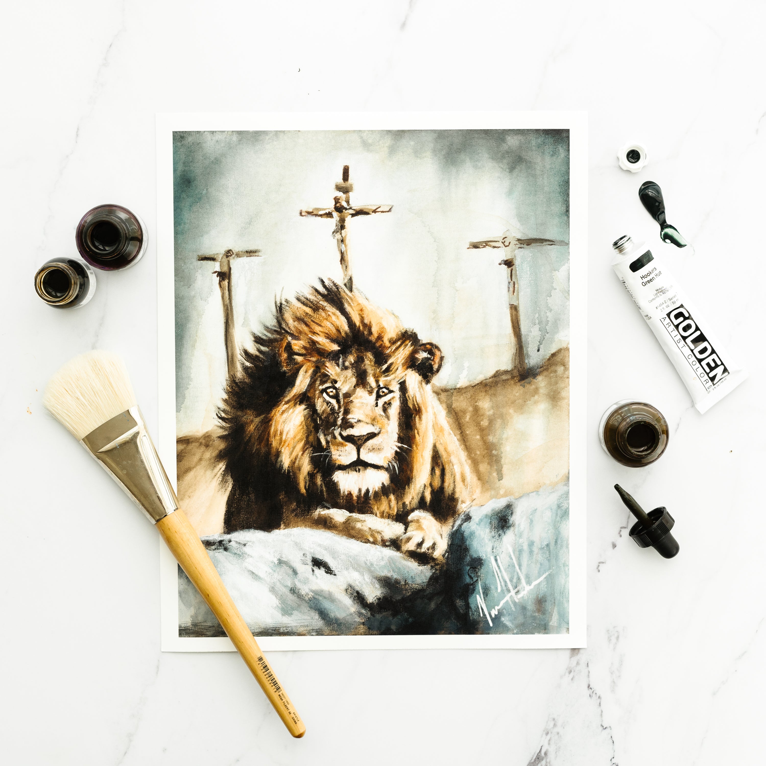 Finished Work of a King (Hand Embellished Canvas Print) Lion Art Print Vanessa Horabuena