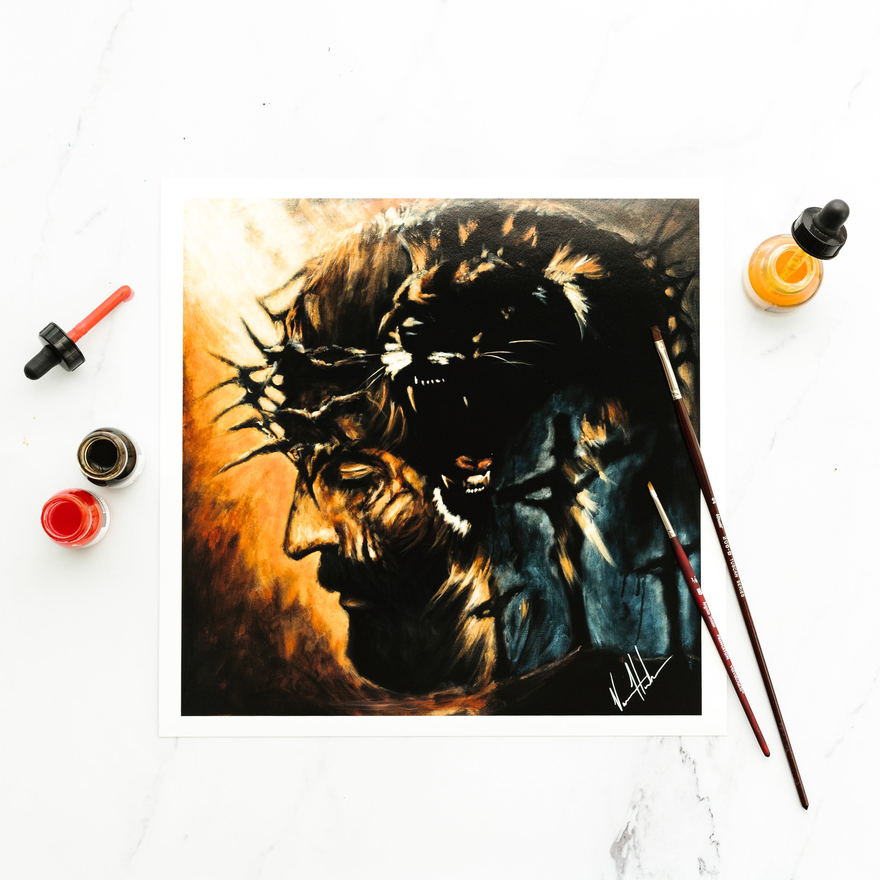 The Roar of Our Savior (Hand Embellished Canvas Print) Lion Art Print, Jesus Art Print Vanessa Horabuena