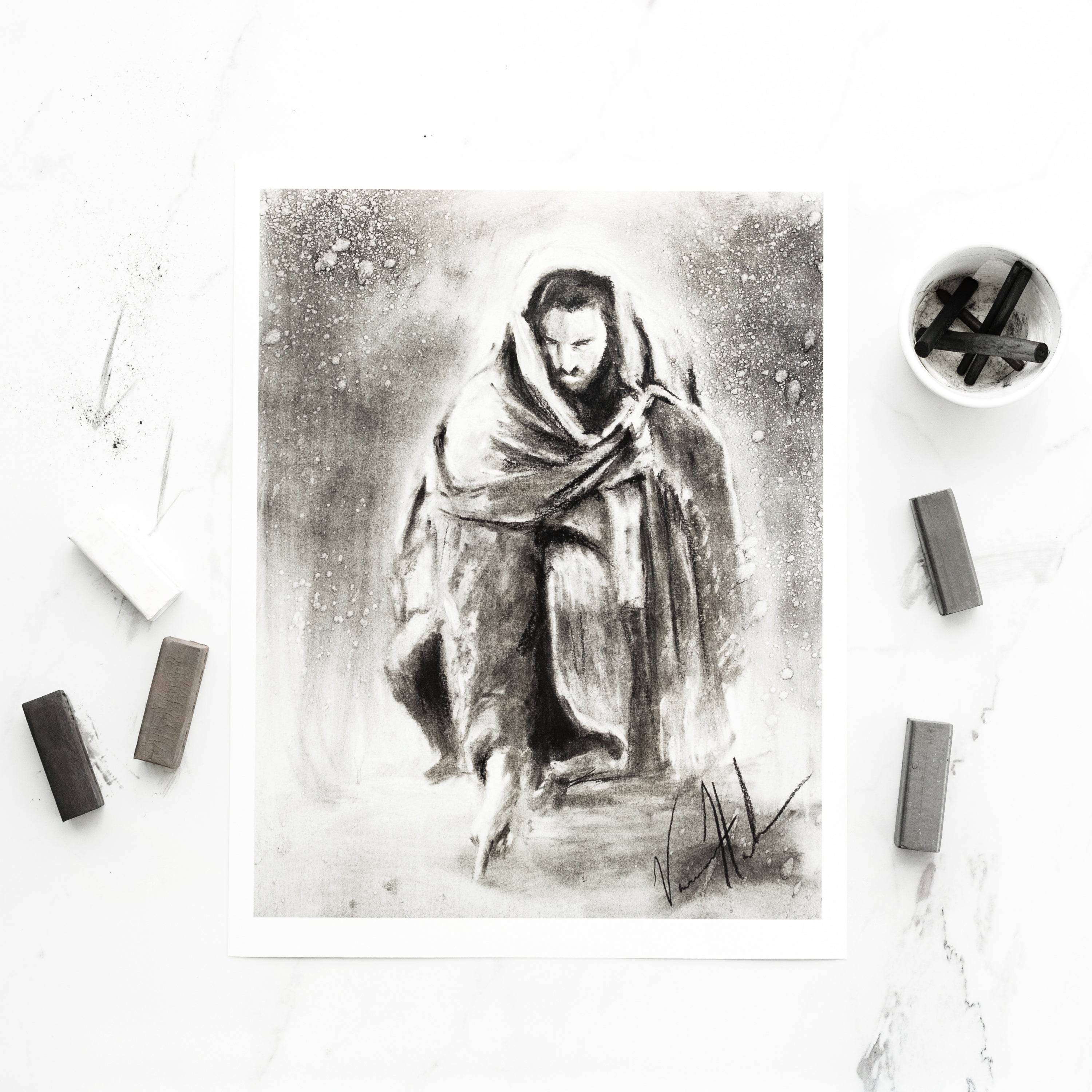 Writing in the Sand (Sketch) (Hand Embellished Canvas Print) Jesus Art Print Vanessa Horabuena