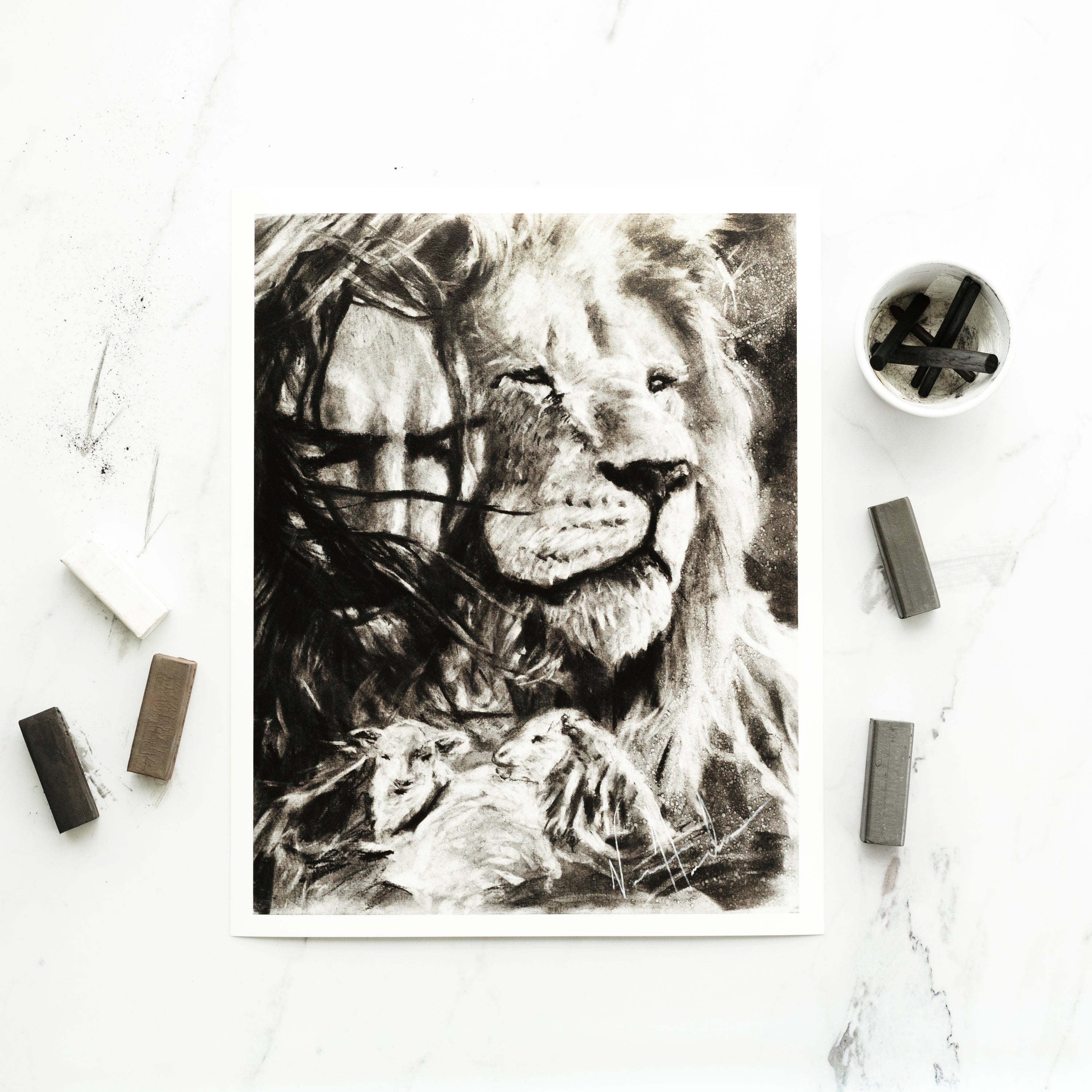 King and Shepherd (Sketch) (Hand Embellished Canvas Print) Lion Art Print, Jesus Art Print Vanessa Horabuena