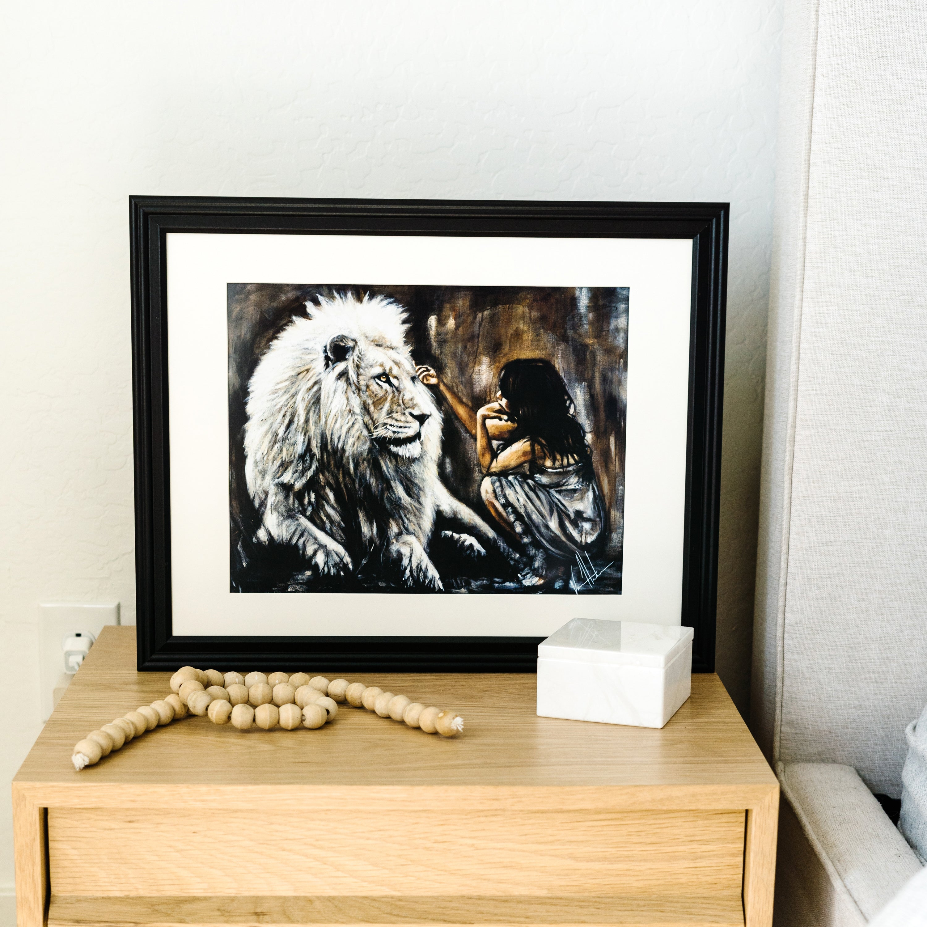 Intimacy with God - Brown Background (Hand Embellished Canvas Print) Women's Art Print, Lion Art Print Vanessa Horabuena