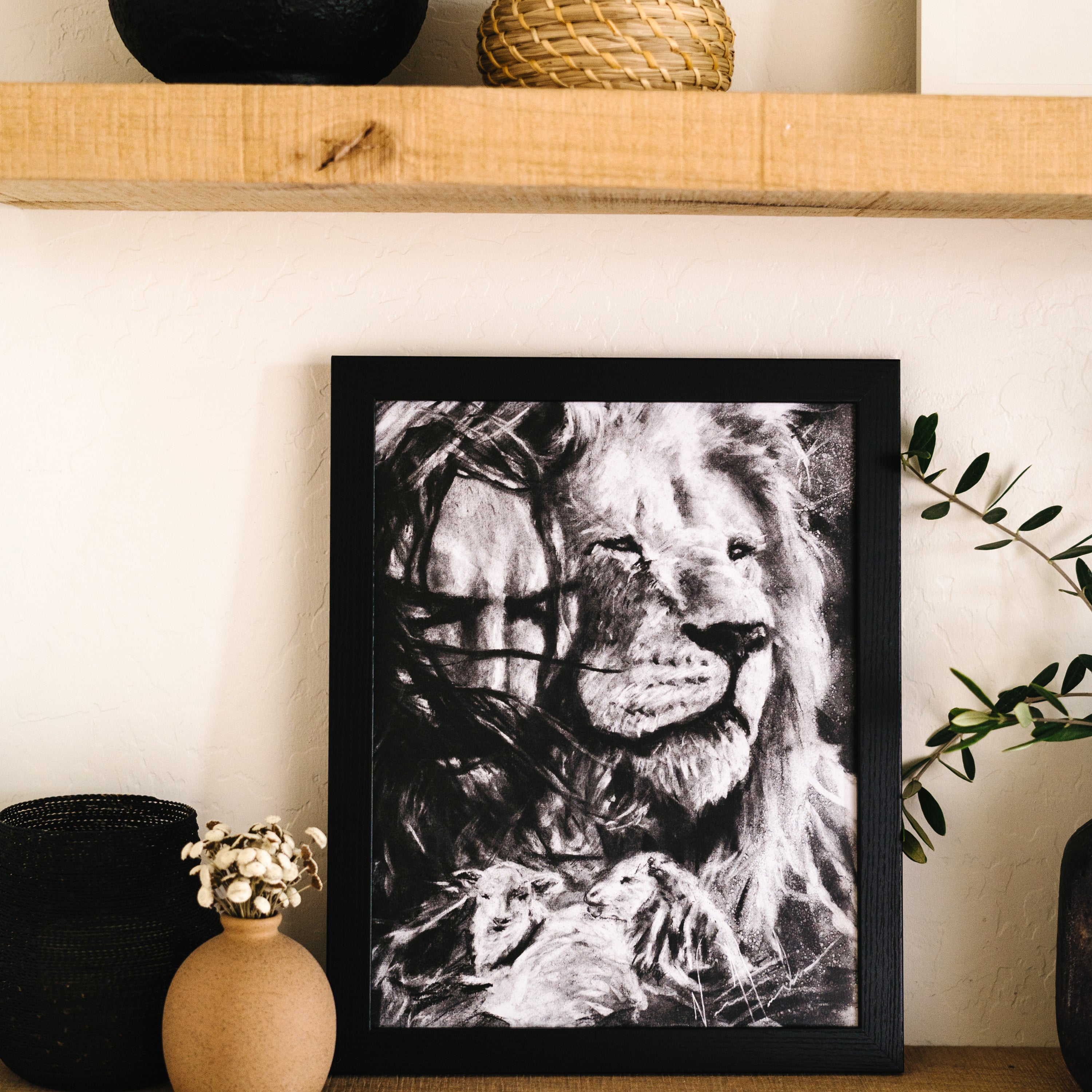 King and Shepherd (Sketch) (Hand Embellished Canvas Print) Lion Art Print, Jesus Art Print Vanessa Horabuena