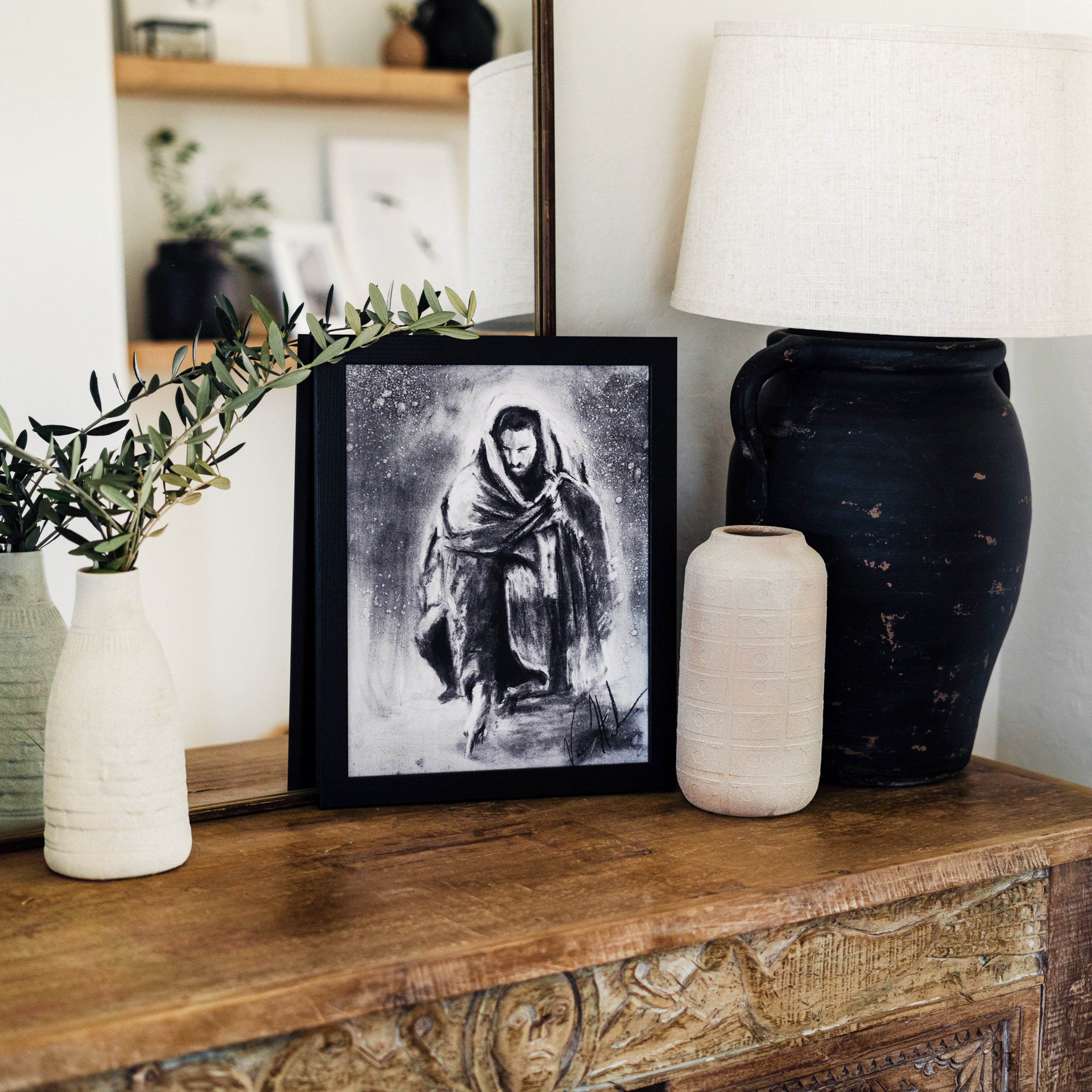 Writing in the Sand (Sketch) (Hand Embellished Canvas Print) Jesus Art Print Vanessa Horabuena