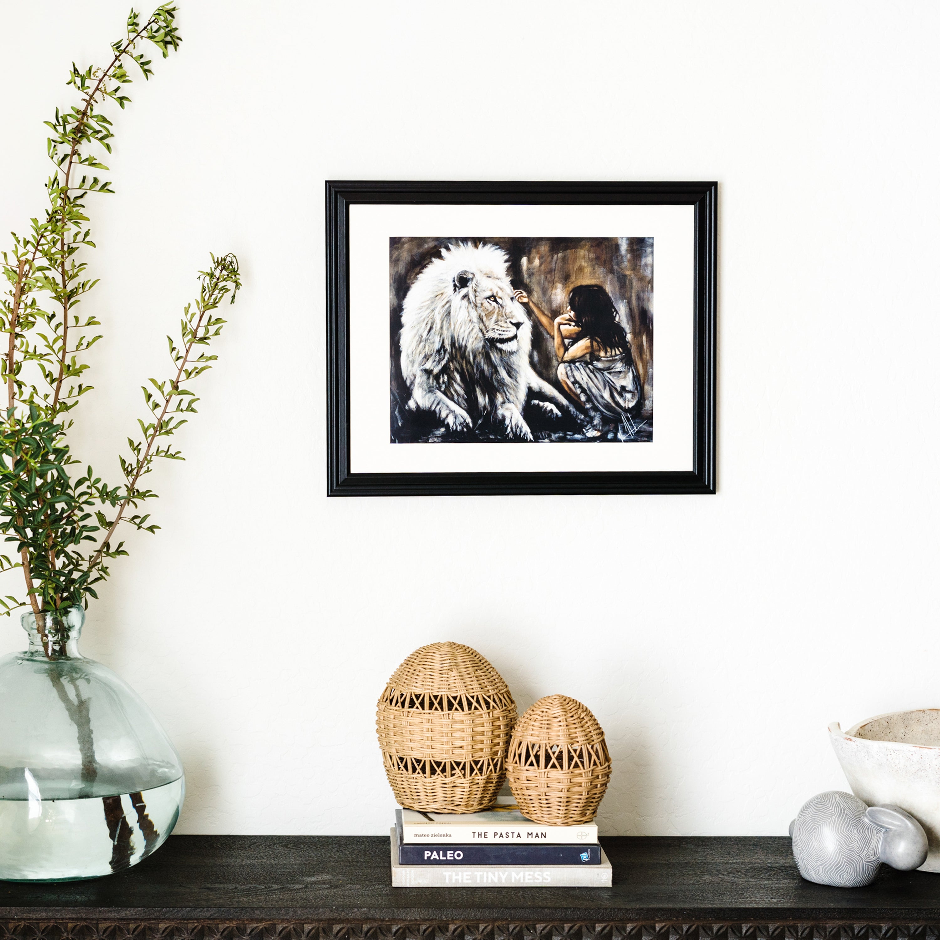 Intimacy with God - Brown Background (Hand Embellished Canvas Print) Women's Art Print, Lion Art Print Vanessa Horabuena