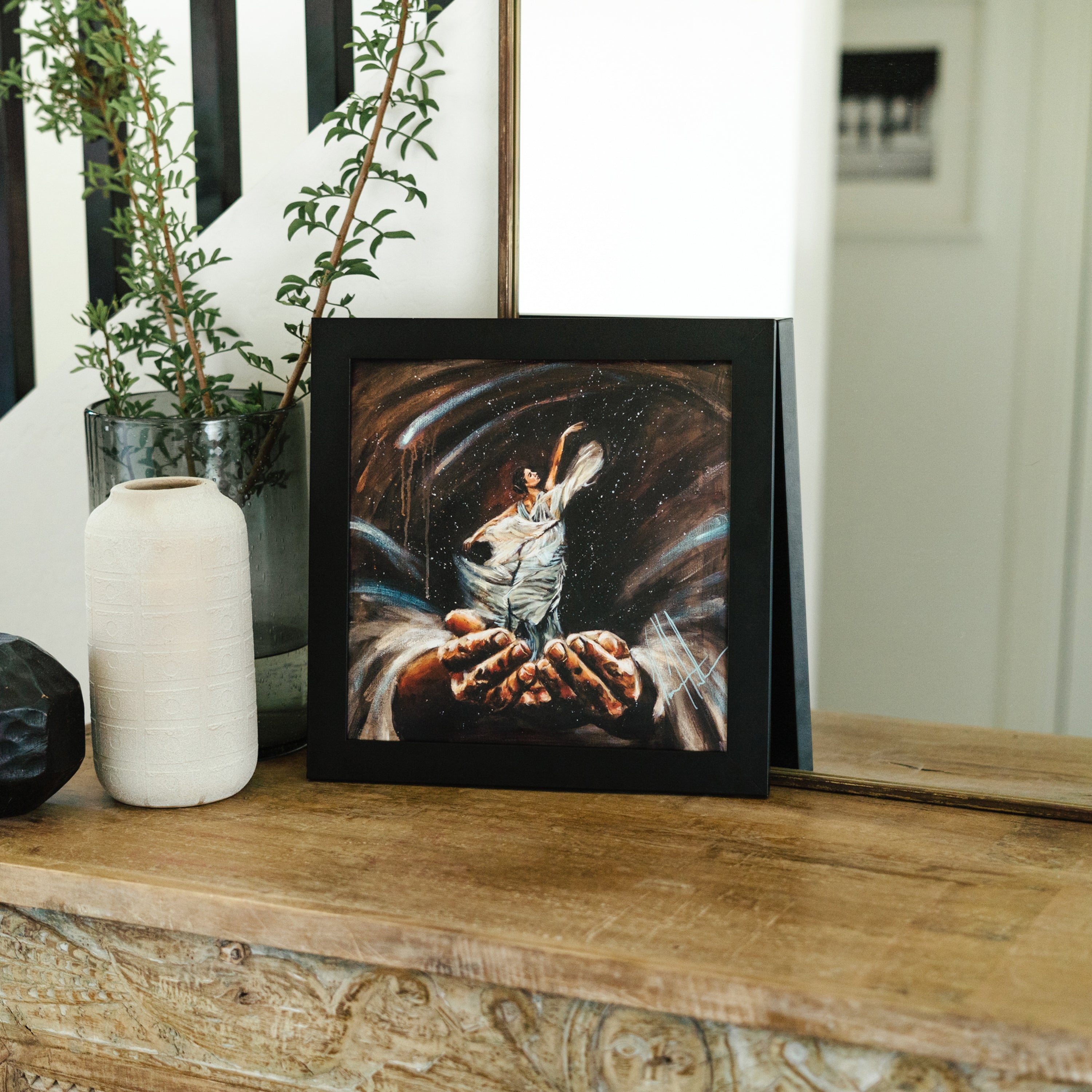 Endless Dance in the Father’s Hands - Brunette Version (Hand Embellished Canvas Print) Women's Art Print Vanessa Horabuena