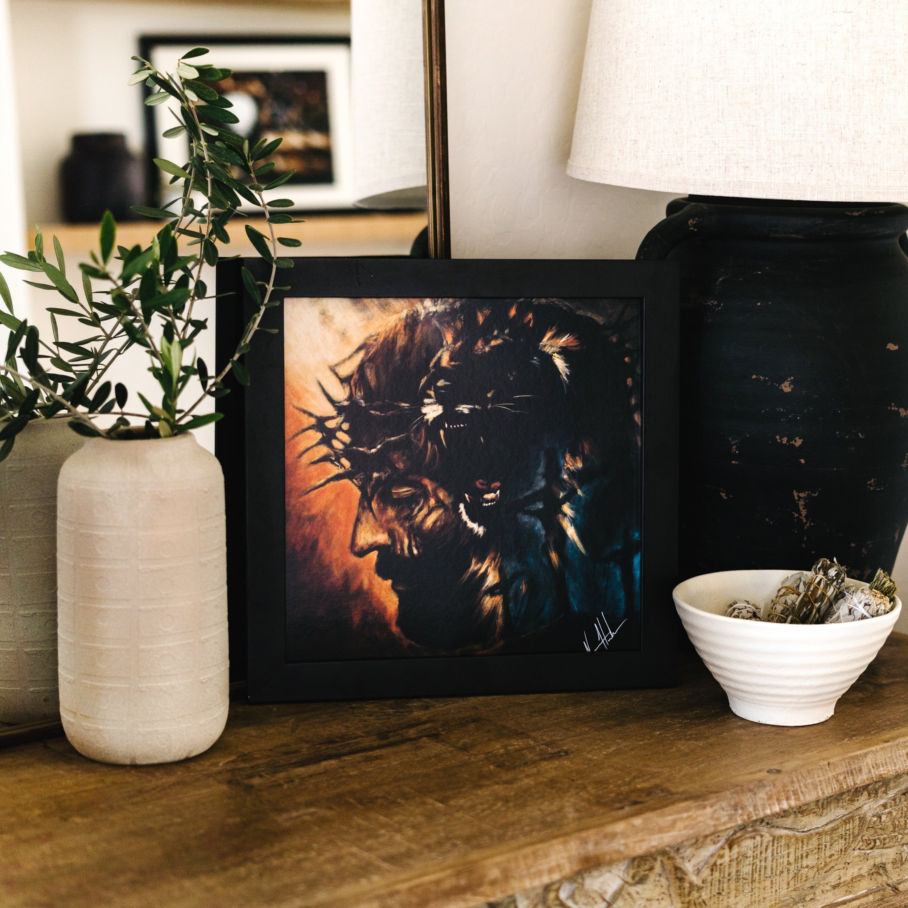 The Roar of Our Savior (Hand Embellished Canvas Print) Lion Art Print, Jesus Art Print Vanessa Horabuena