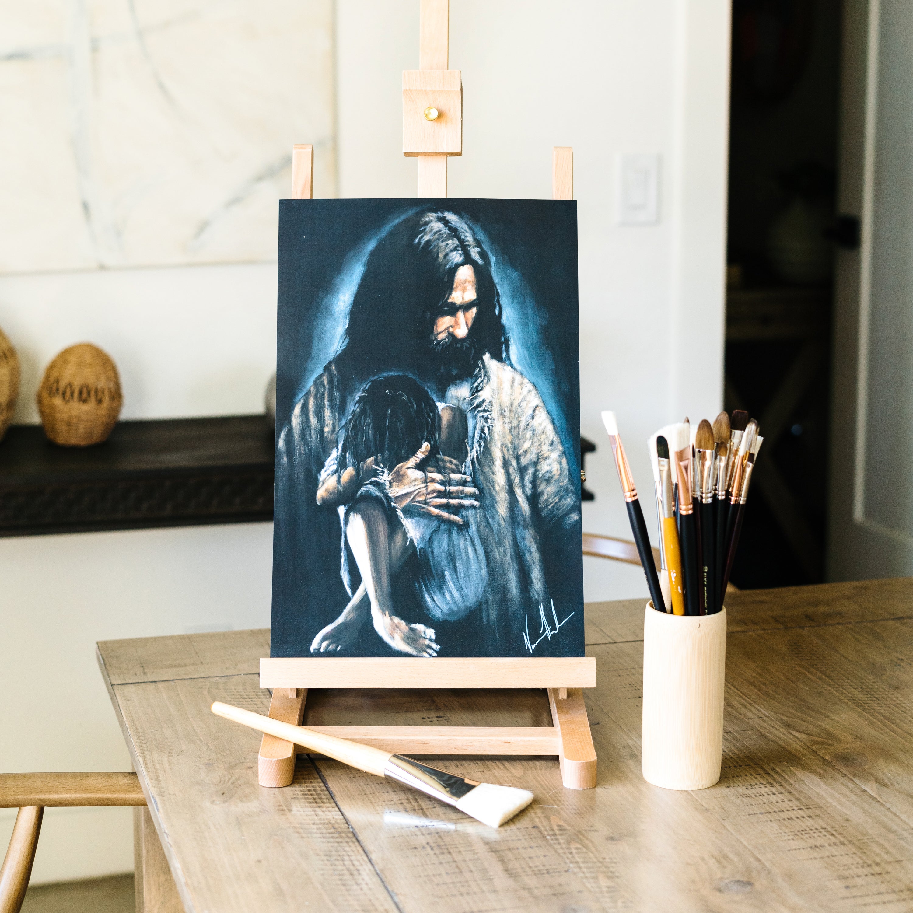 Close To His Heart (Hand Embellished Canvas Print) Women's Art Print, Jesus Art Print Vanessa Horabuena