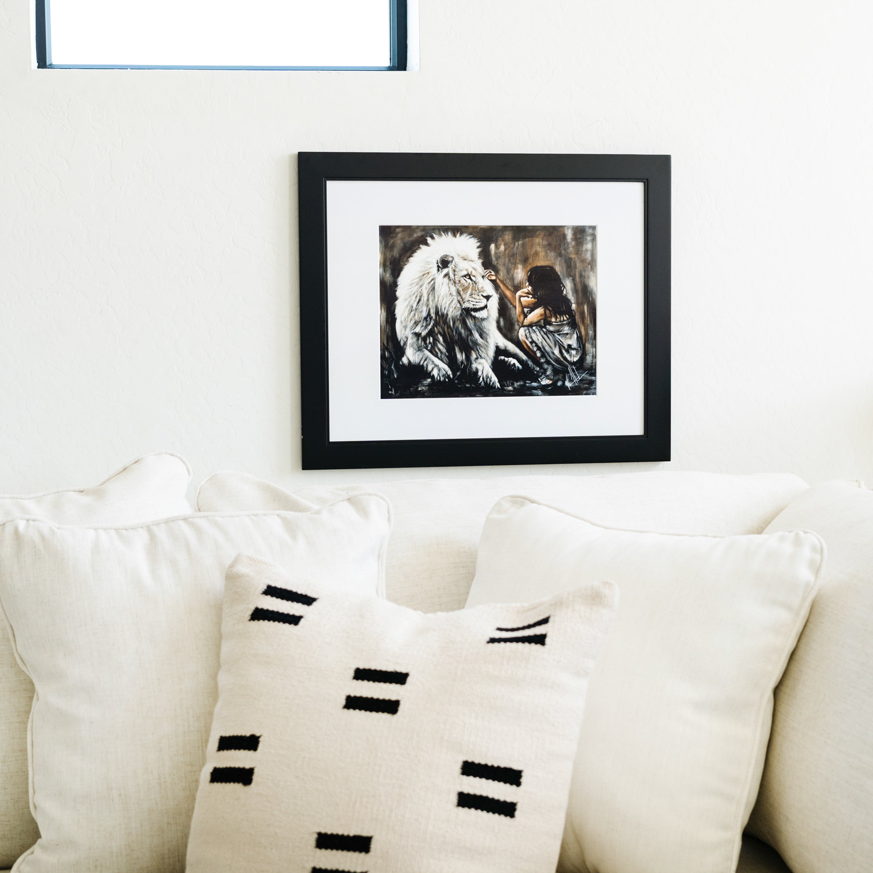 Intimacy with God - Brown Background (Hand Embellished Canvas Print) Women's Art Print, Lion Art Print Vanessa Horabuena