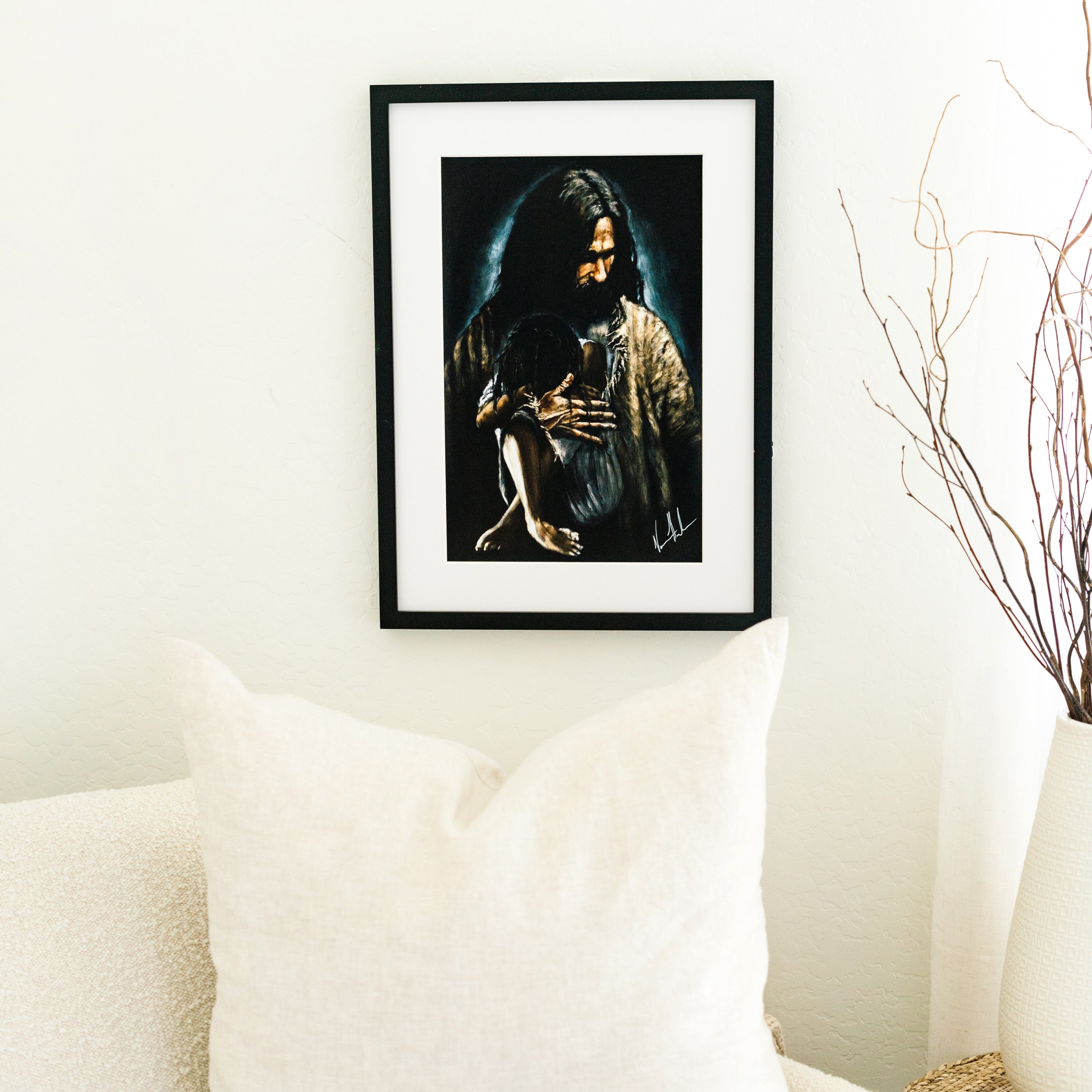 Close To His Heart (Hand Embellished Canvas Print) Women's Art Print, Jesus Art Print Vanessa Horabuena