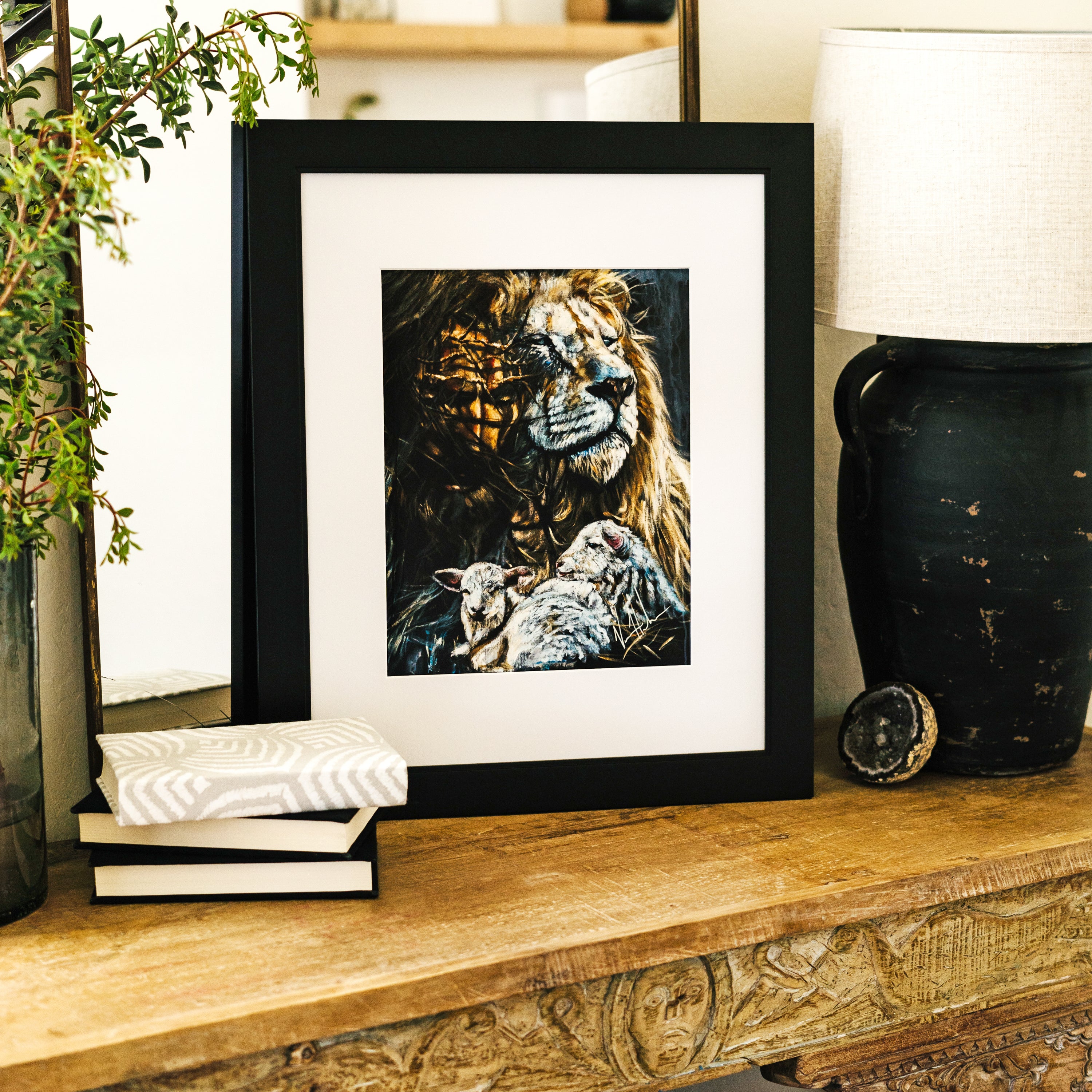 King and Shepherd (Hand Embellished Canvas Print) Lion Art Print, Jesus Art Print Vanessa Horabuena