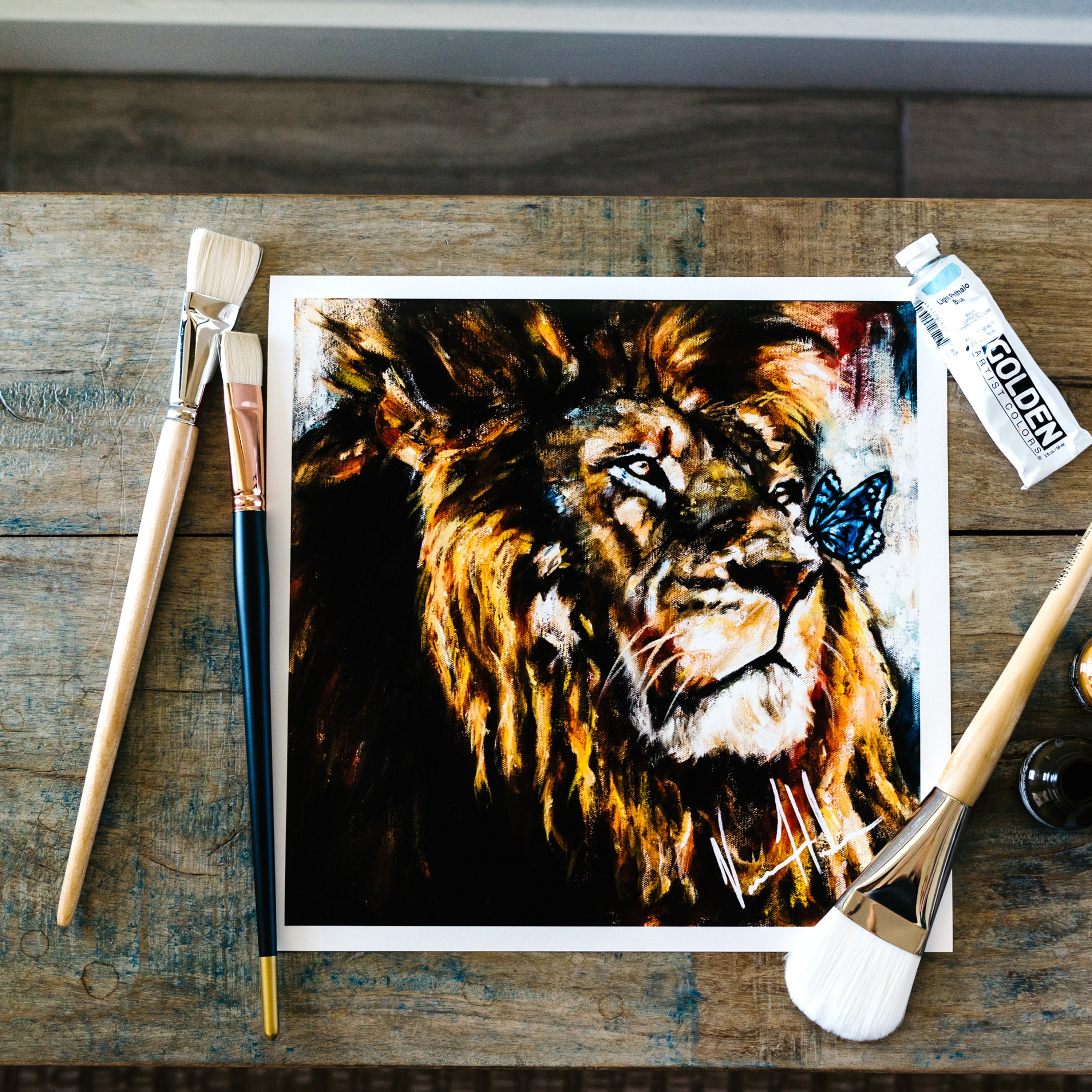 Courage to Change (Hand Embellished Canvas Print) Lion Art Print Vanessa Horabuena