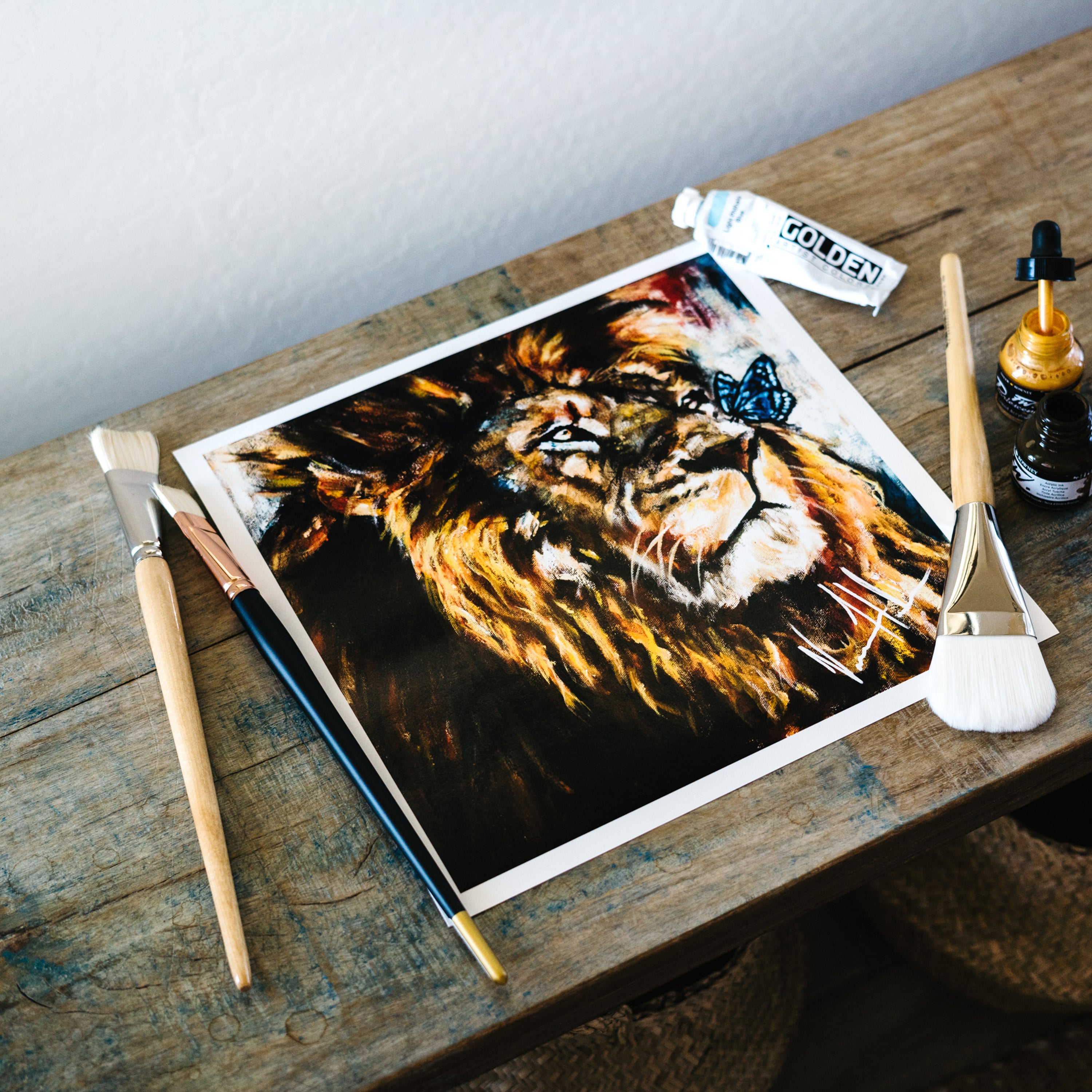 Courage to Change (Hand Embellished Canvas Print) Lion Art Print Vanessa Horabuena