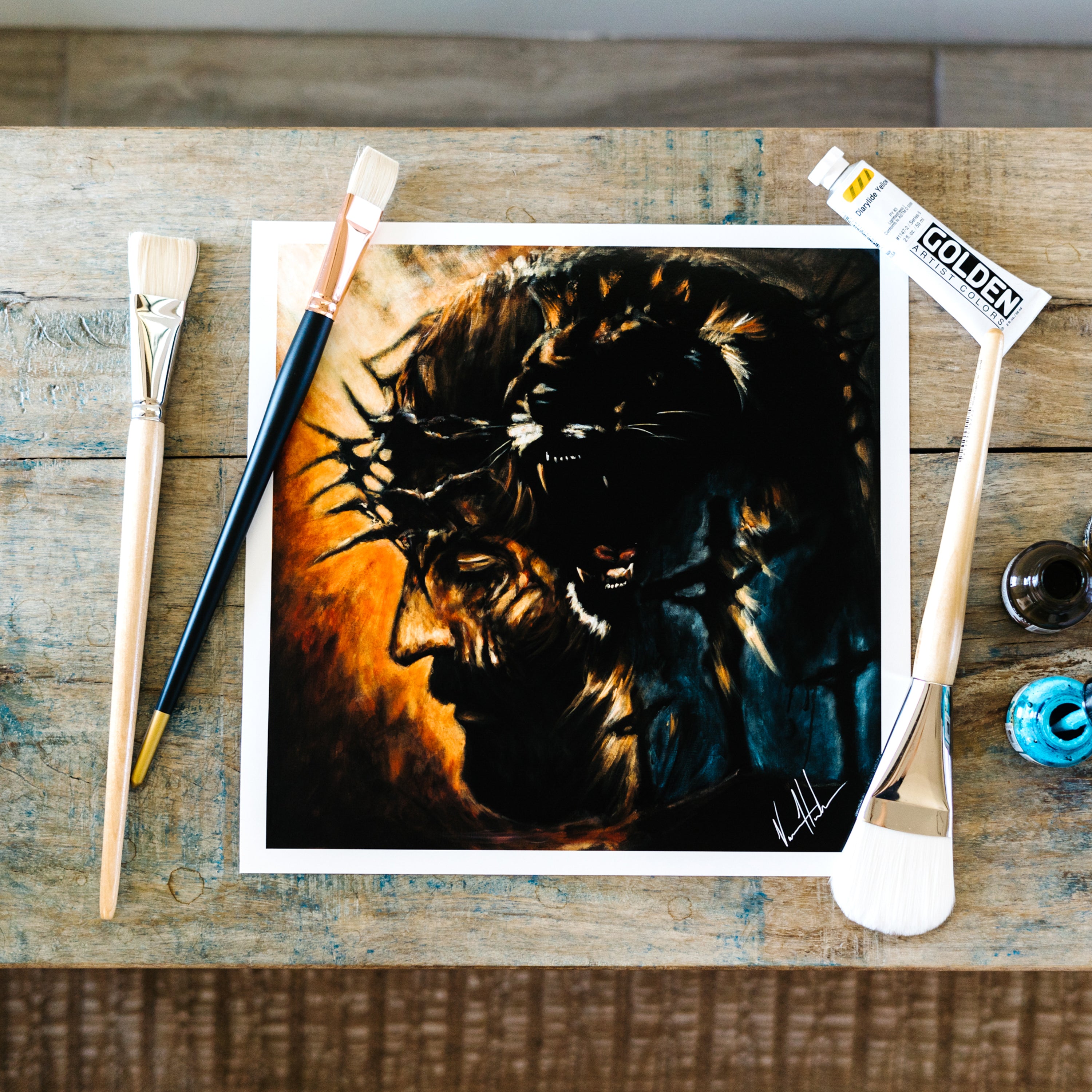 The Roar of Our Savior (Hand Embellished Canvas Print) Lion Art Print, Jesus Art Print Vanessa Horabuena