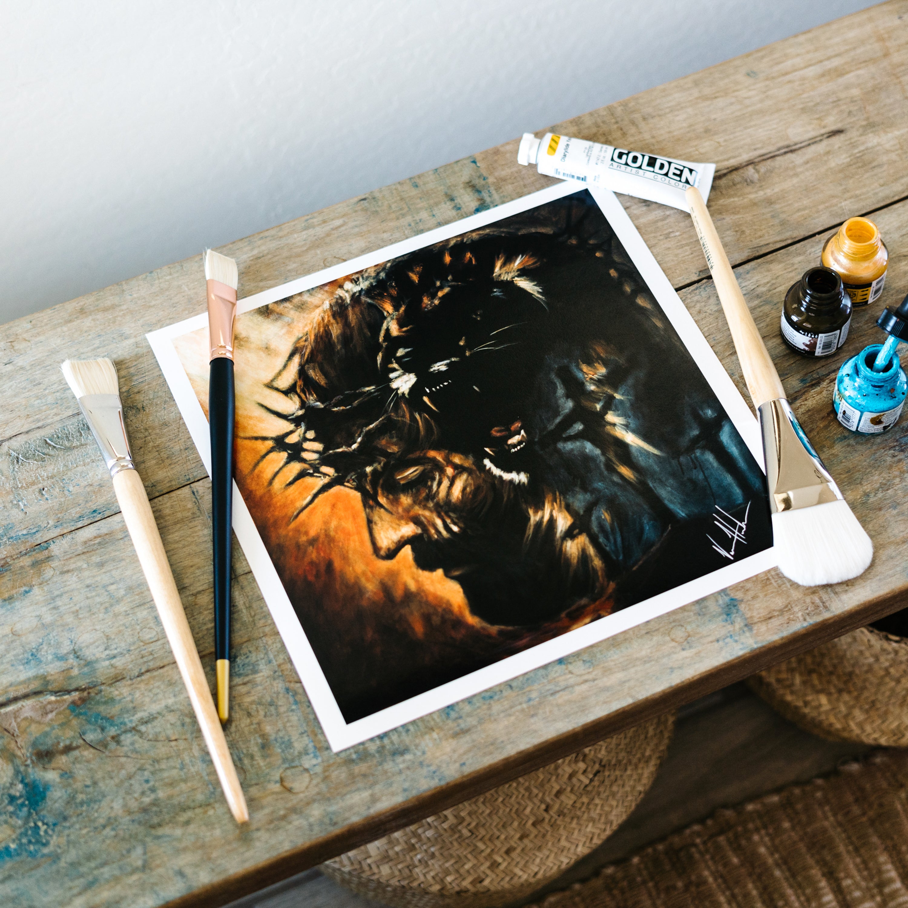 The Roar of Our Savior (Hand Embellished Canvas Print) Lion Art Print, Jesus Art Print Vanessa Horabuena