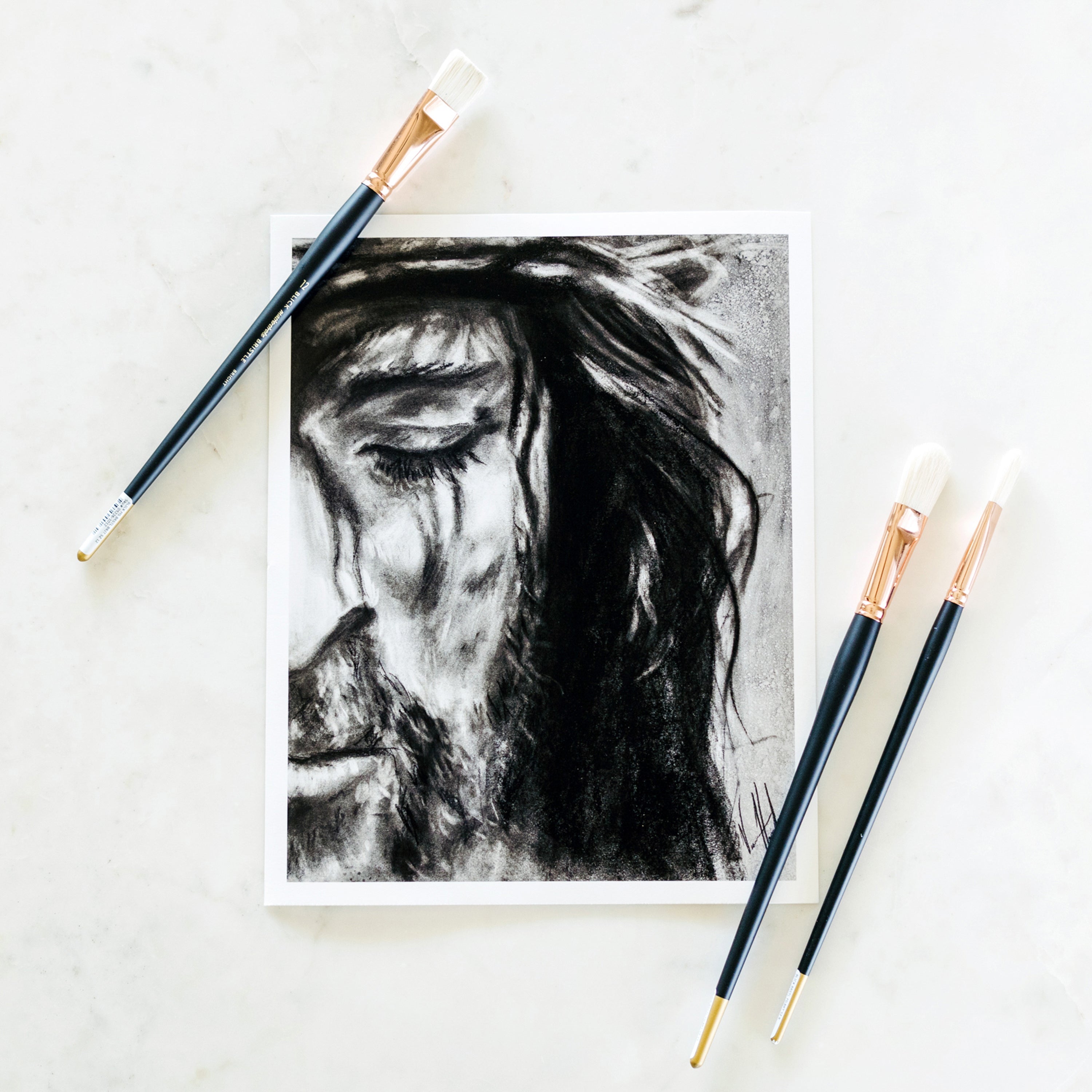 Compassionate Love (Sketch) (Hand Embellished Canvas Print) Jesus Art Print Vanessa Horabuena